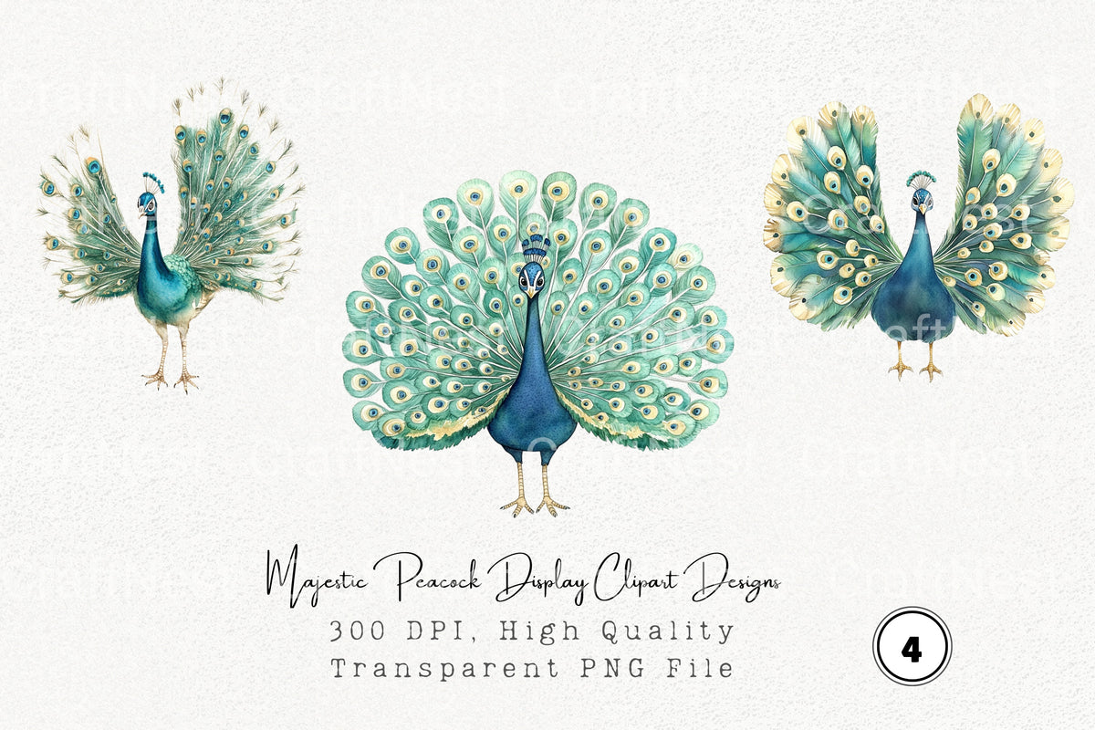 Majestic Peacock Display Designs Clipart Bundle