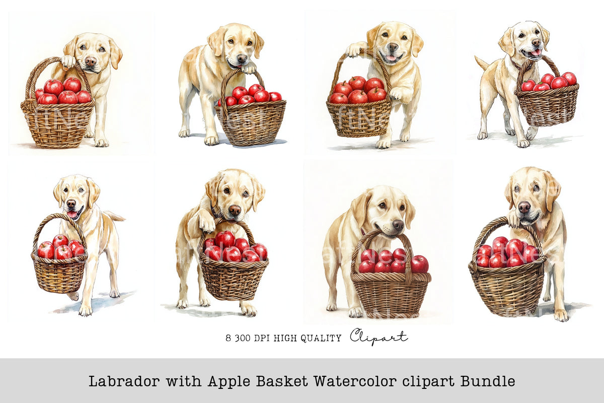 Labrador With Apple Basket Clipart Bundle