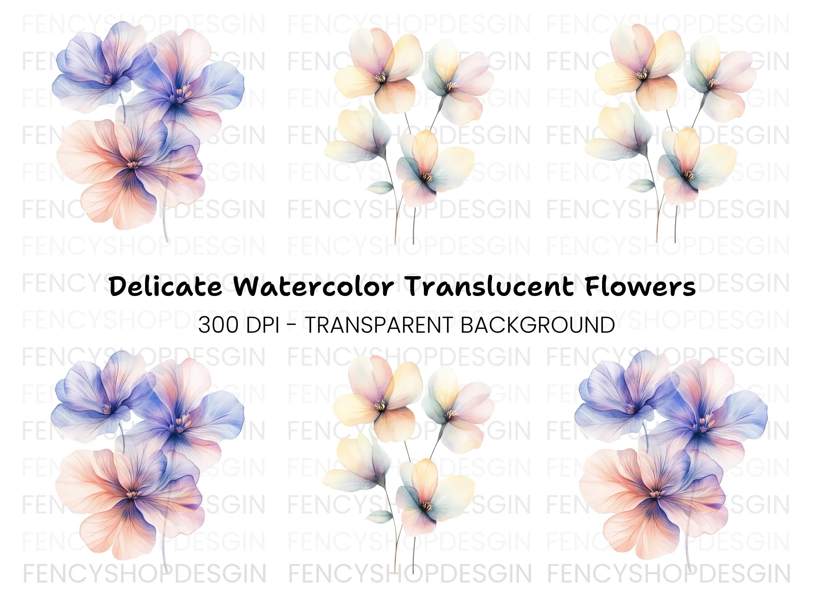 Translucent Floral Clipart Bundle