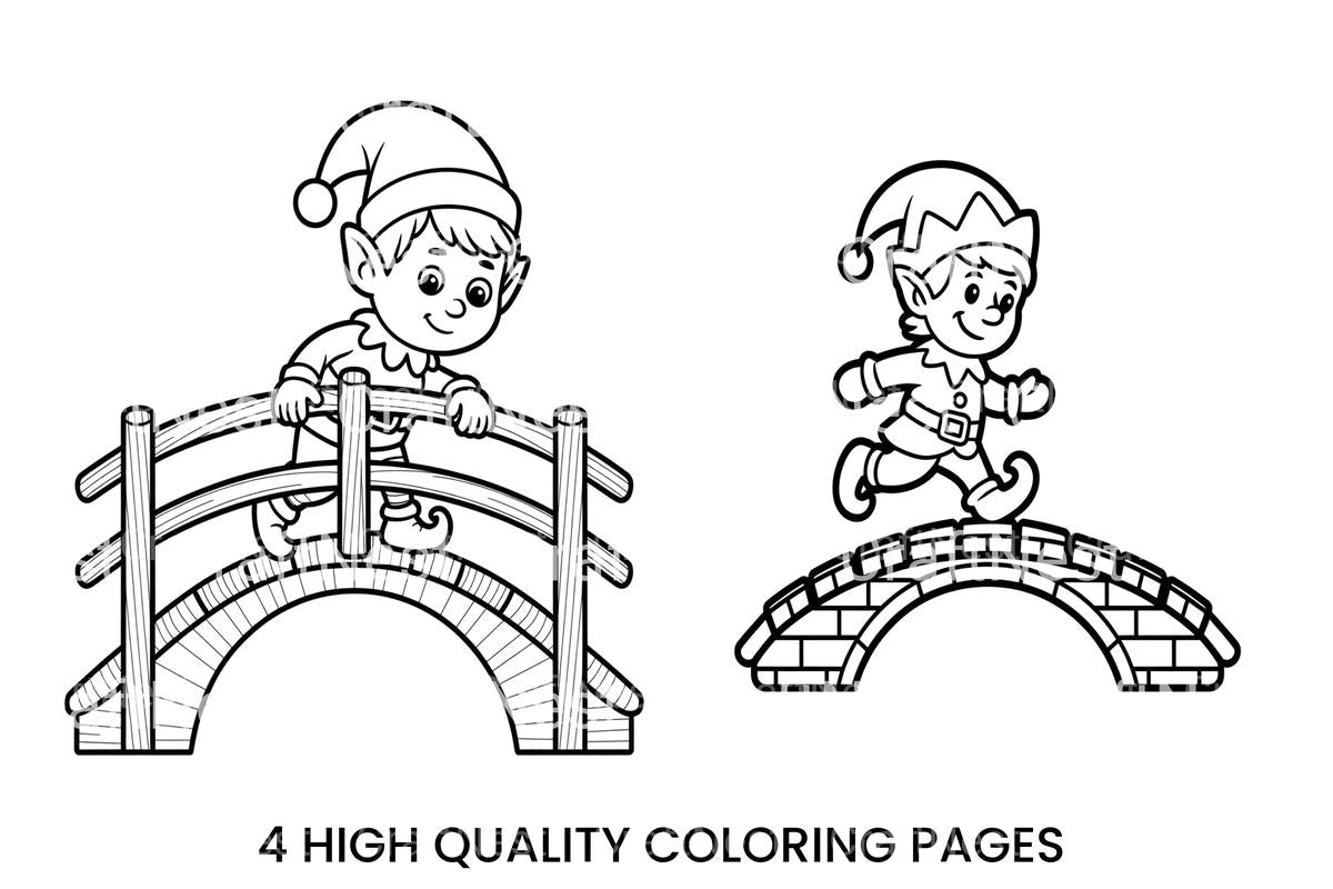 Cute Elf Crossing Bridge Coloring Books