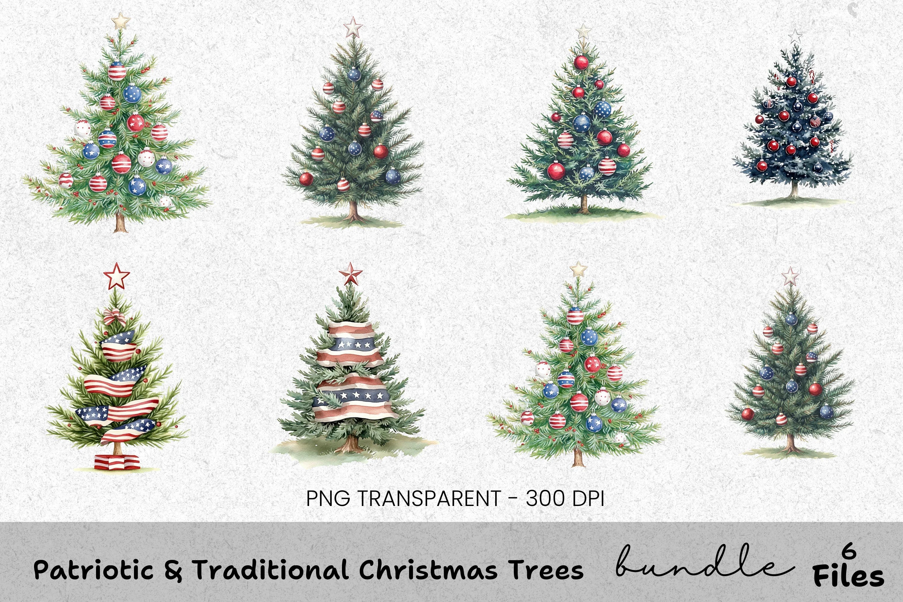 Patriotic Traditional Christmas Trees Clipart Bundle
