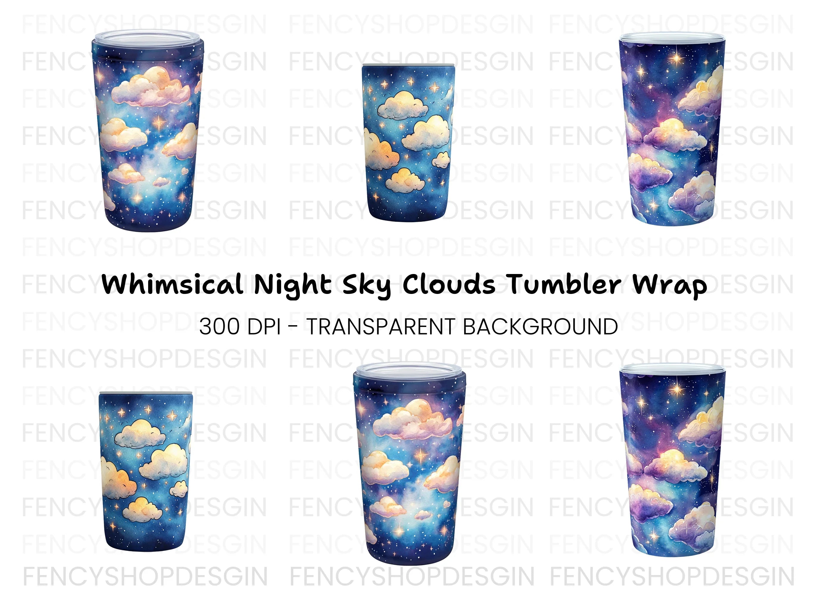 Starry Night Clouds Tumbler Clipart Bundle