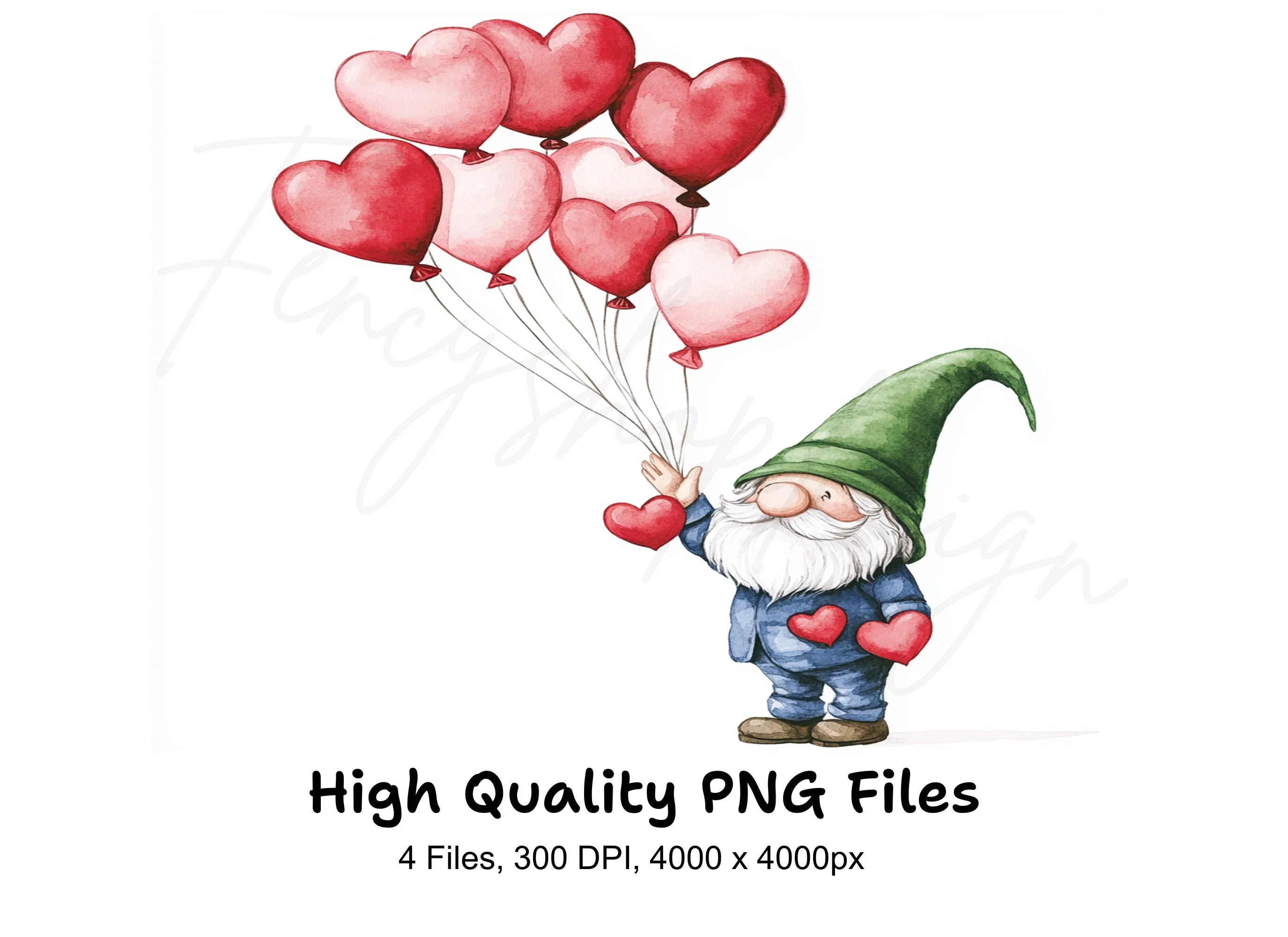 Gnome with Heart Balloons Clipart Bundle