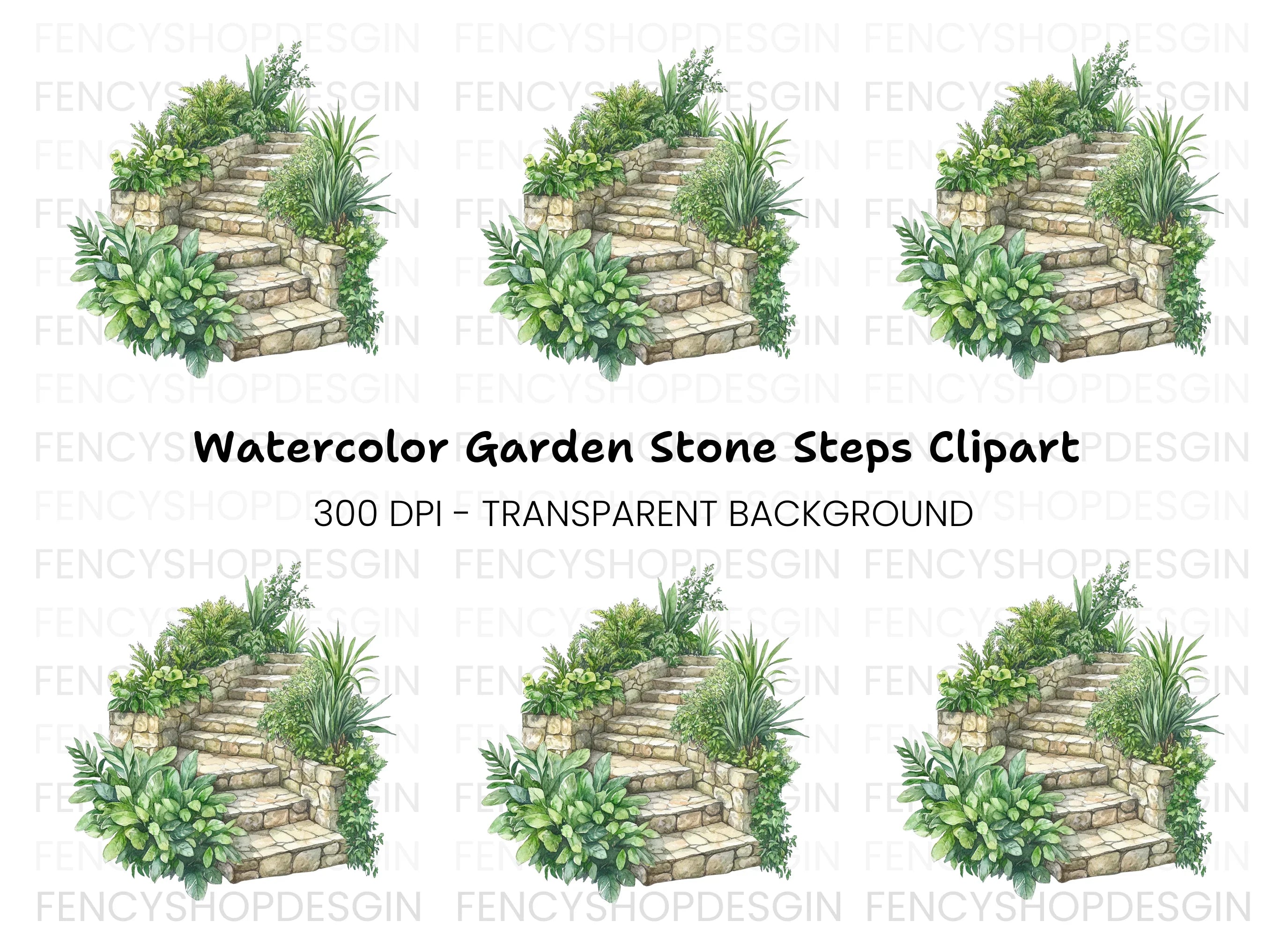 Lush Green Stone Staircase Clipart Bundle