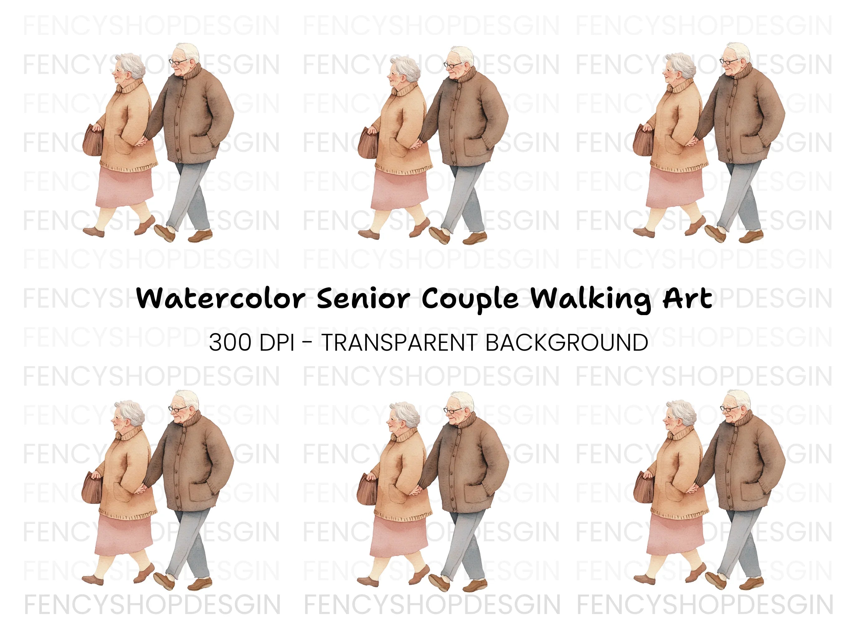 Walking Elderly Couple Clipart Bundle