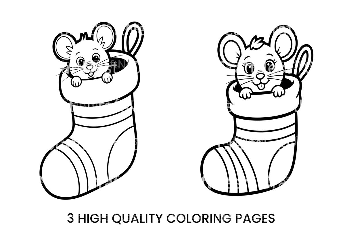 Cute Mice in Christmas Stockings Coloring Books
