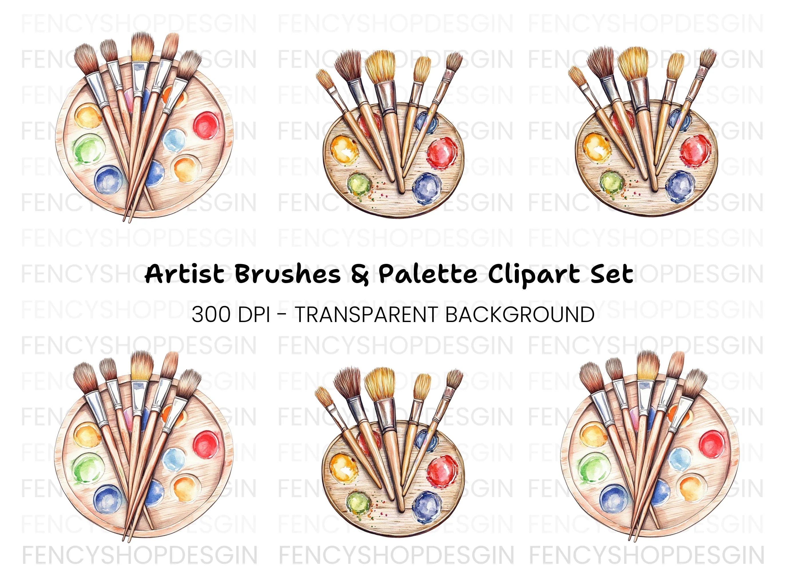 Paint Brushes and Palette Clipart Bundle