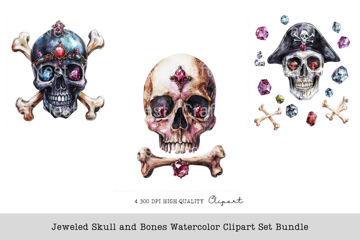 Jeweled Skull And Bones Clipart Bundle