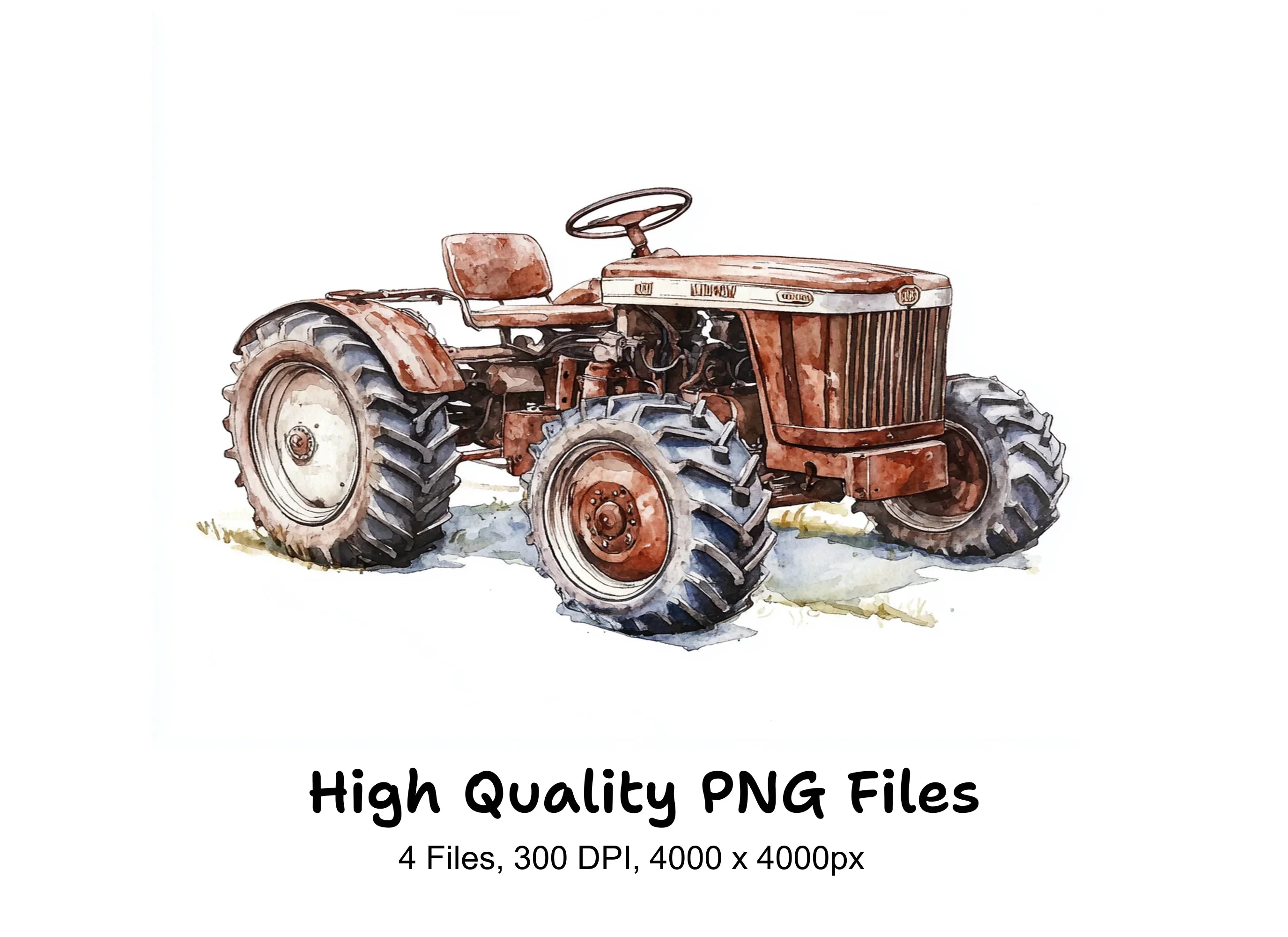 Vintage Red Tractor Clipart Bundle