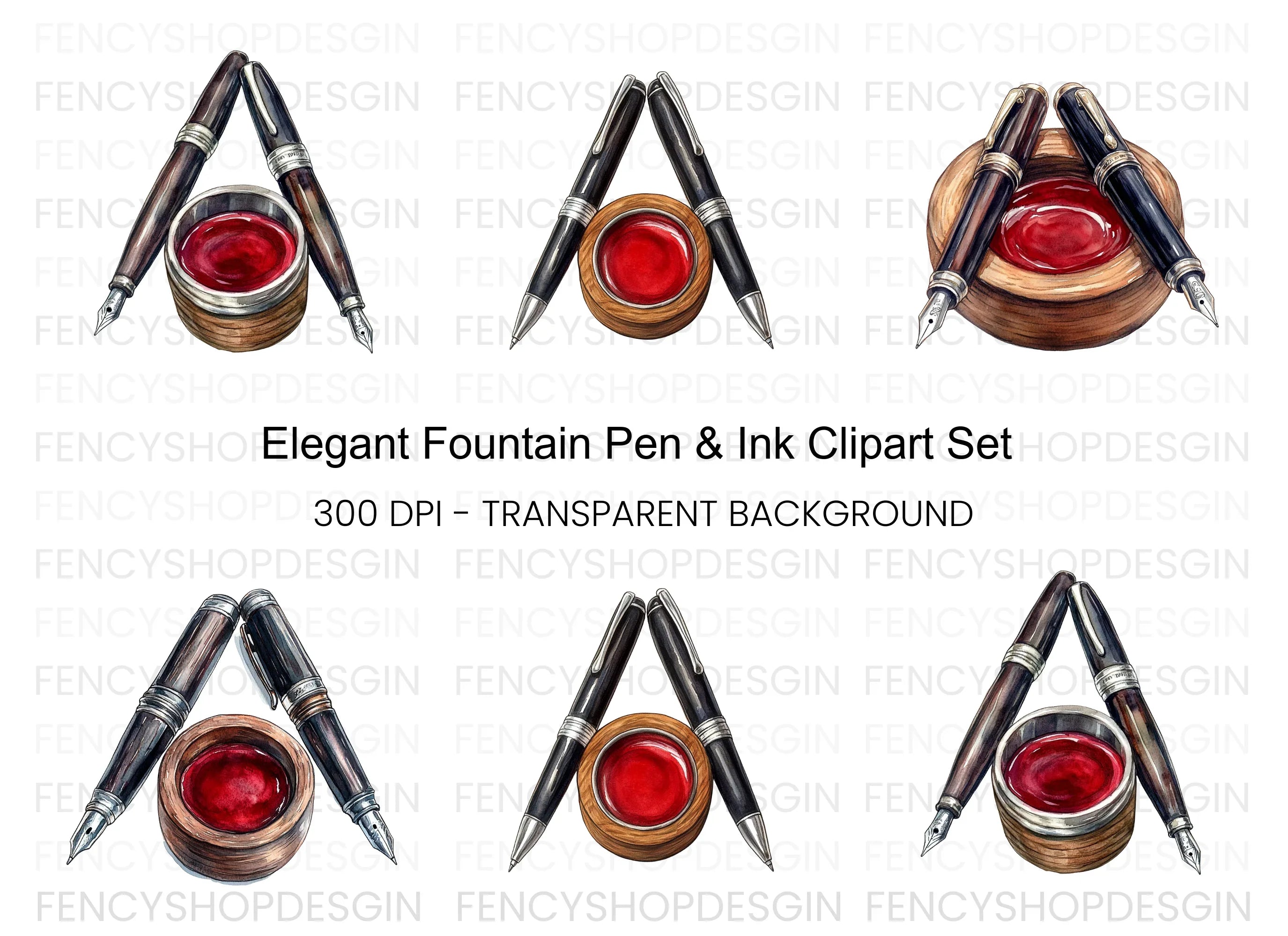 Inkwell and Pen Clipart Bundle