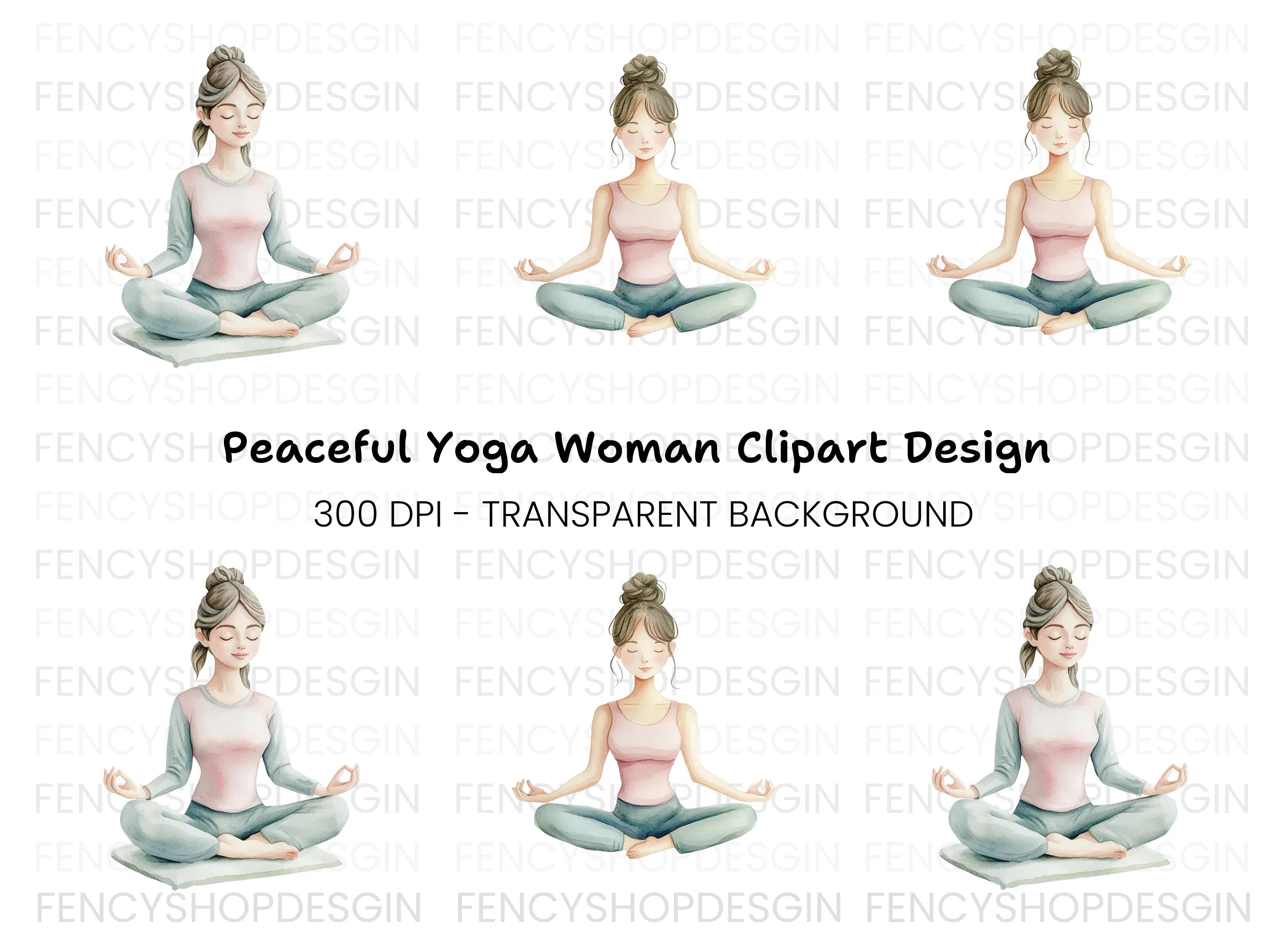 Meditating Women Yoga Clipart Bundle