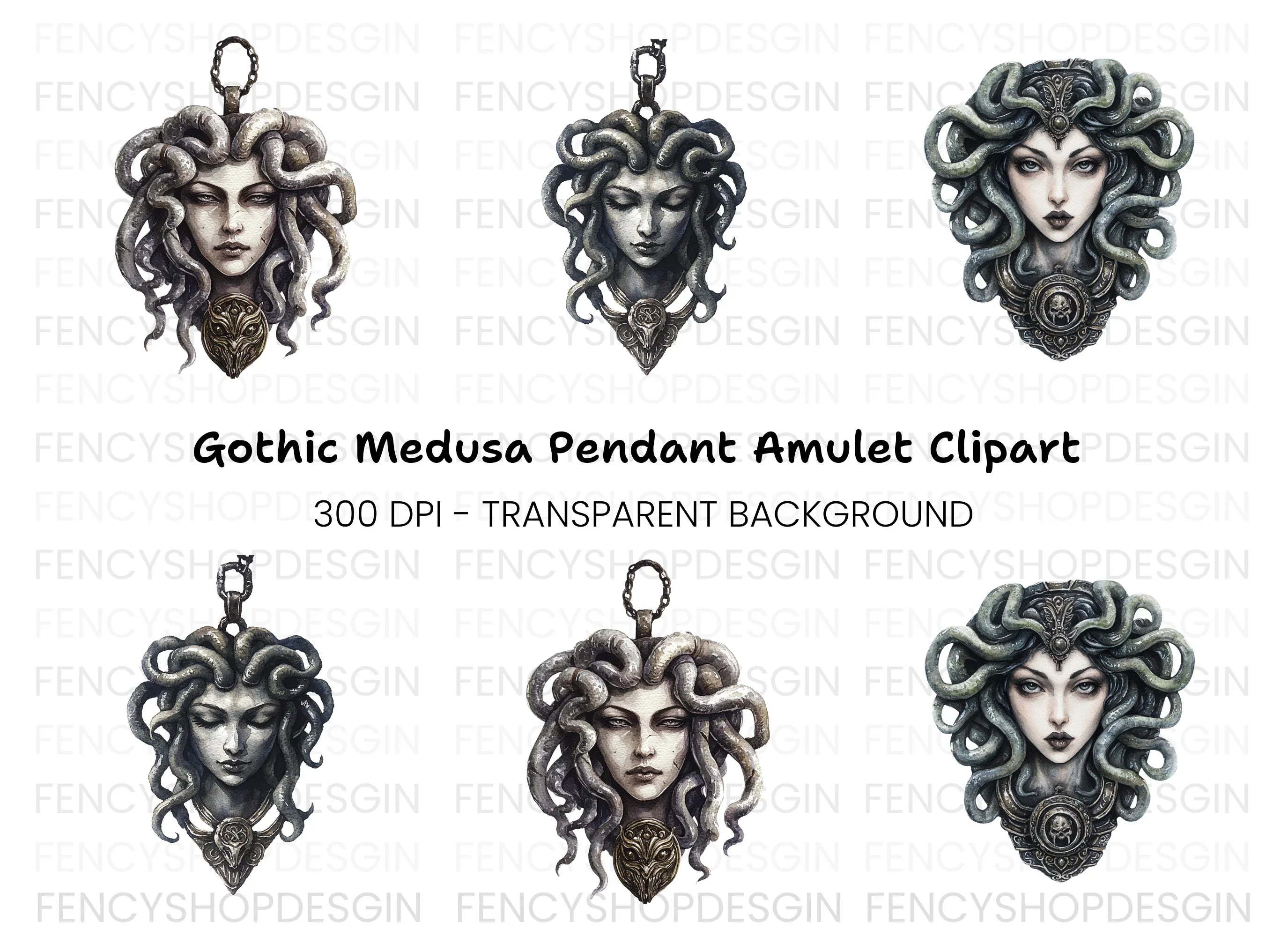 Dark Medusa Pendant Clipart Bundle