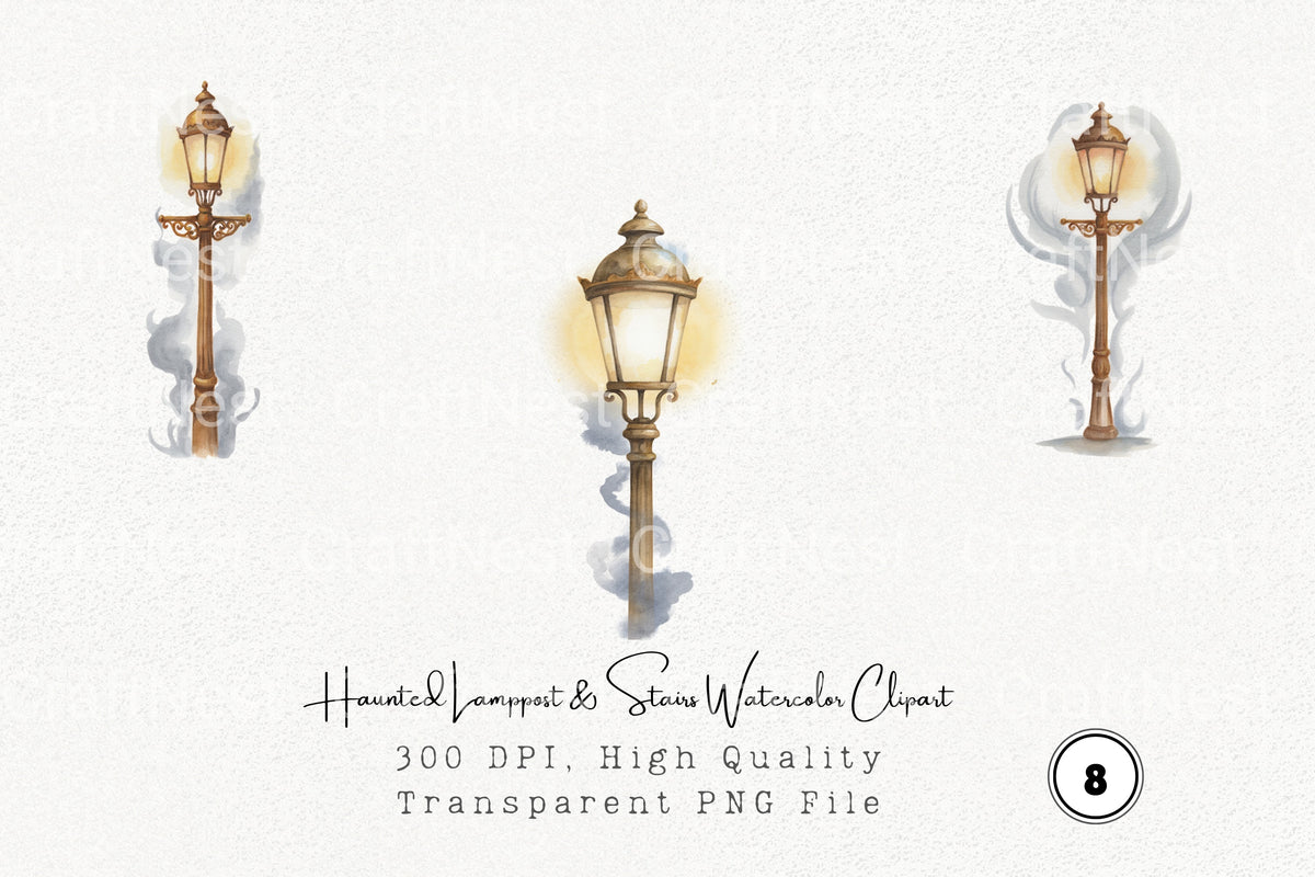 Haunted Lamppost Stairs Clipart Bundle