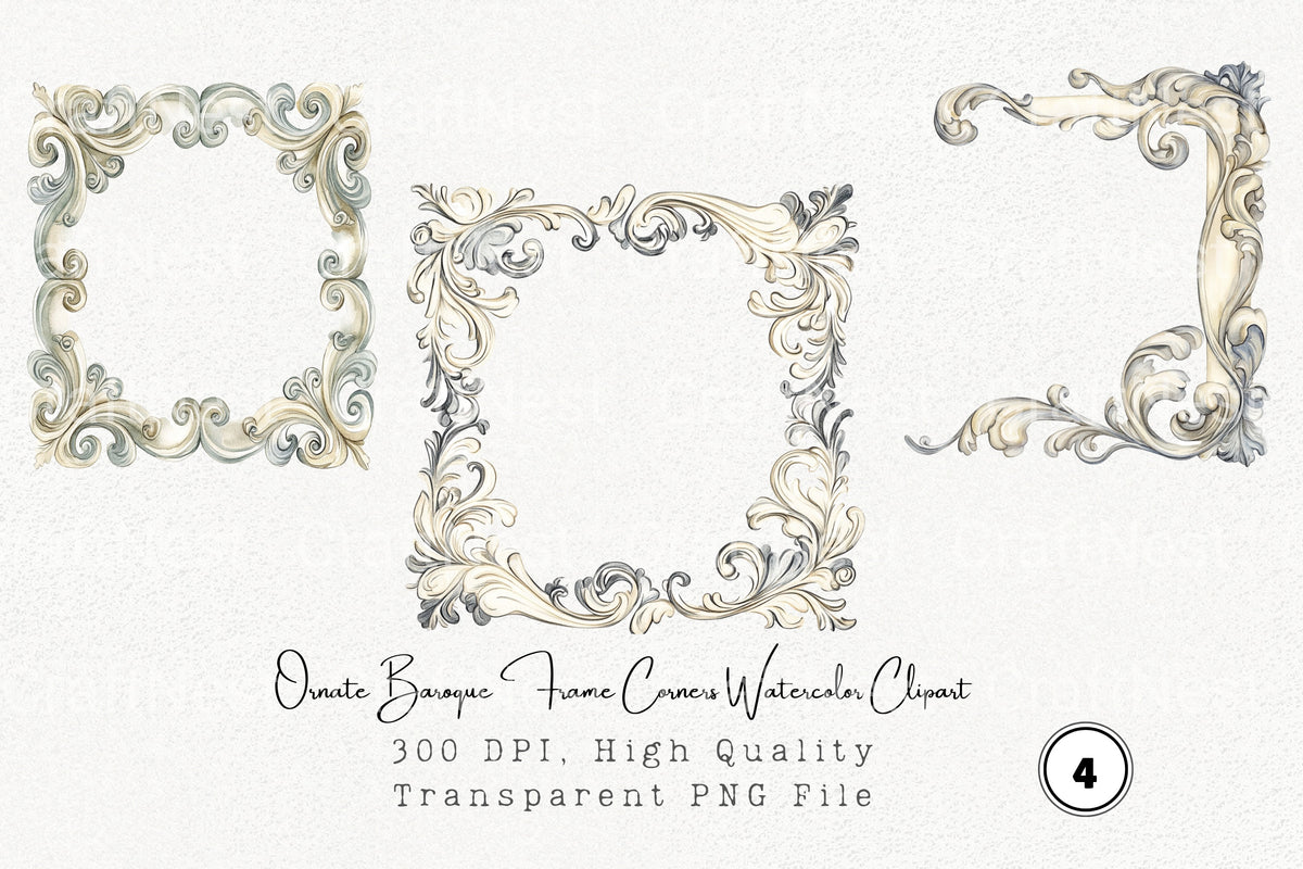 Ornate Baroque Frame Corners Clipart Bundle