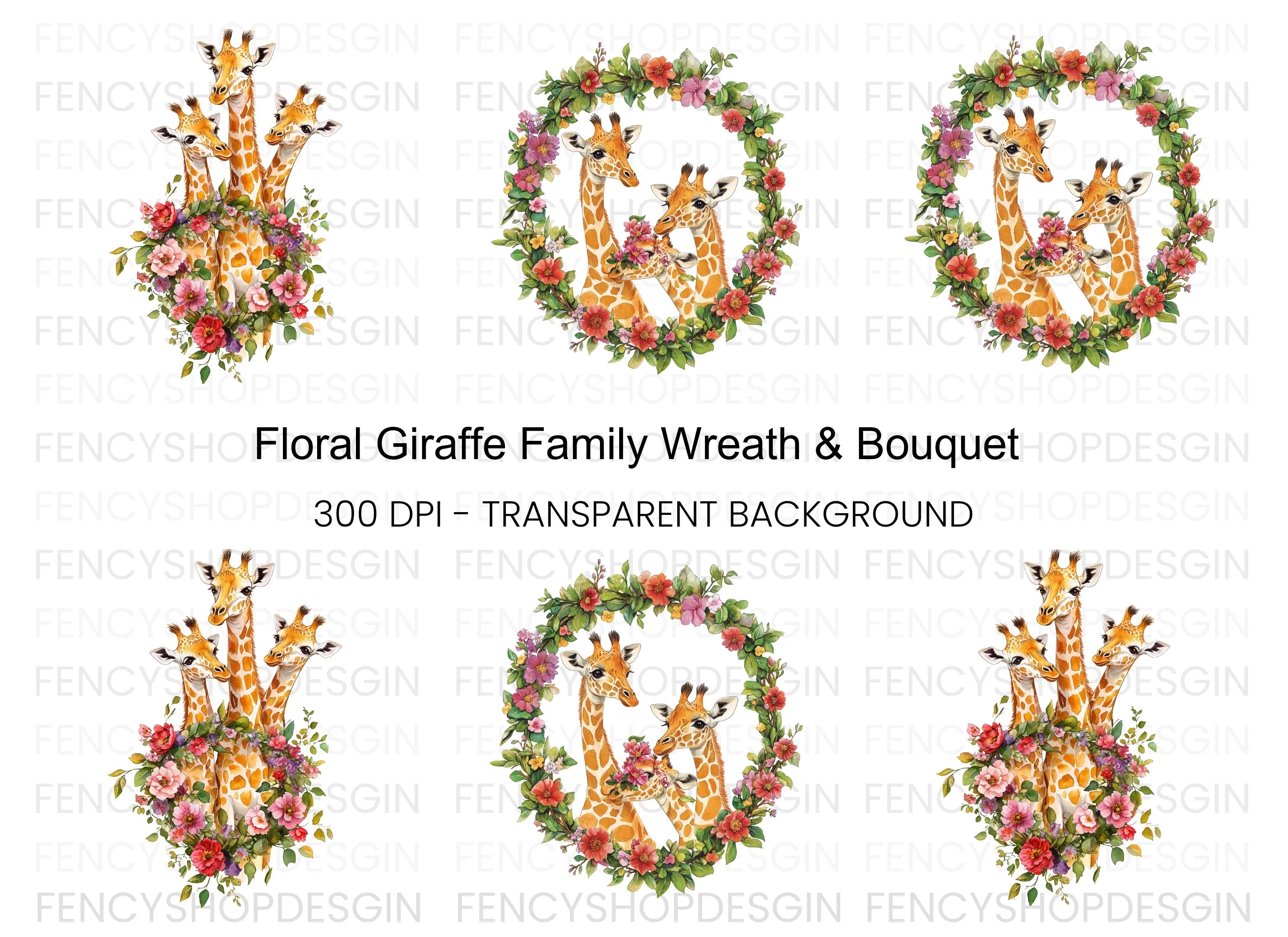 Floral Giraffe Wreath Clipart Bundle
