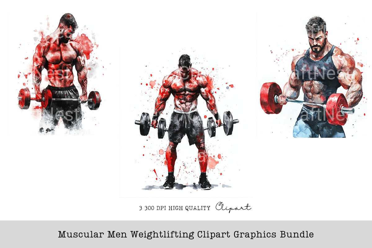 Muscular Men Weightlifting Graphics Clipart Bundle