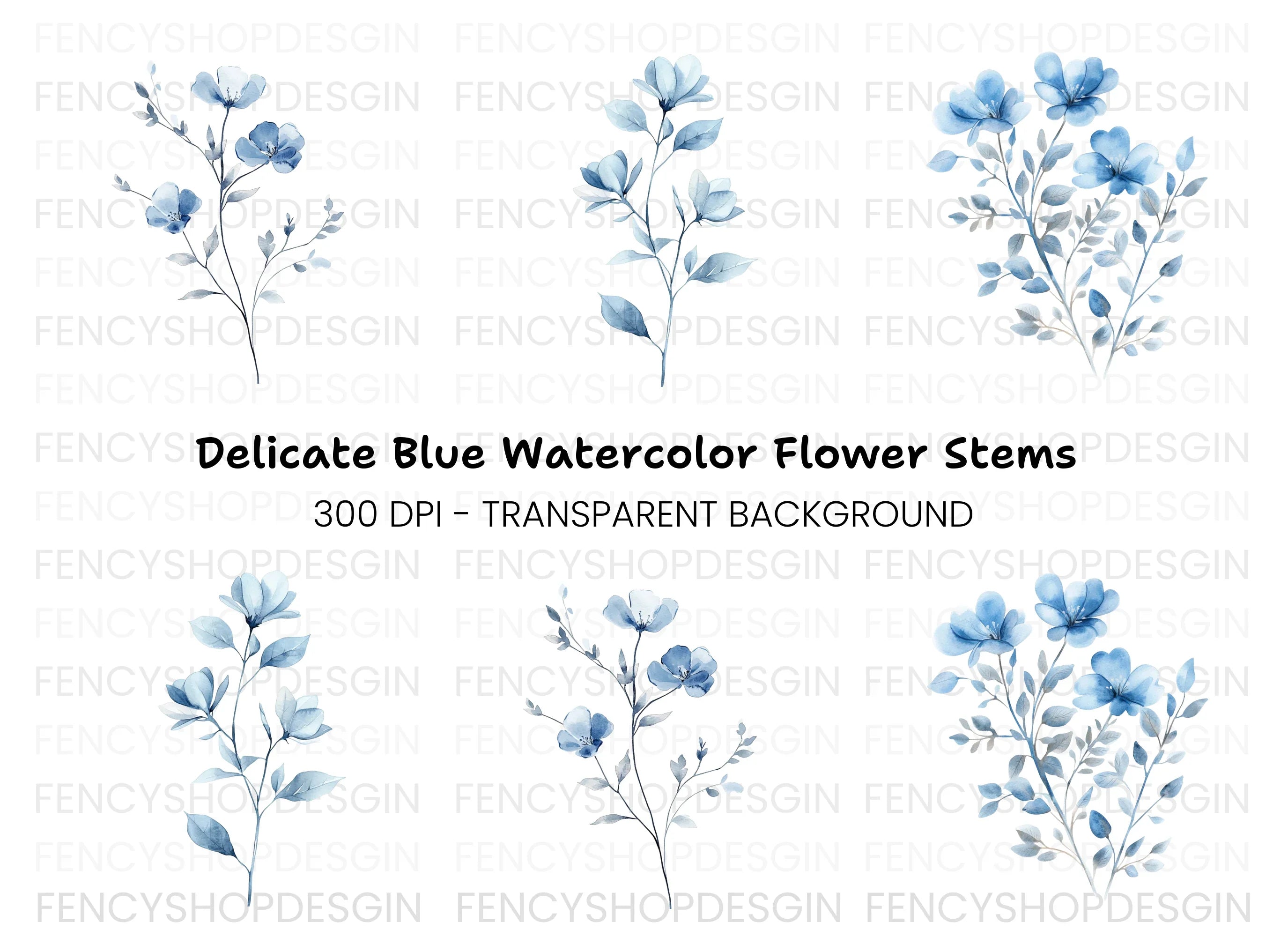 Elegant Blue Floral Clipart Bundle