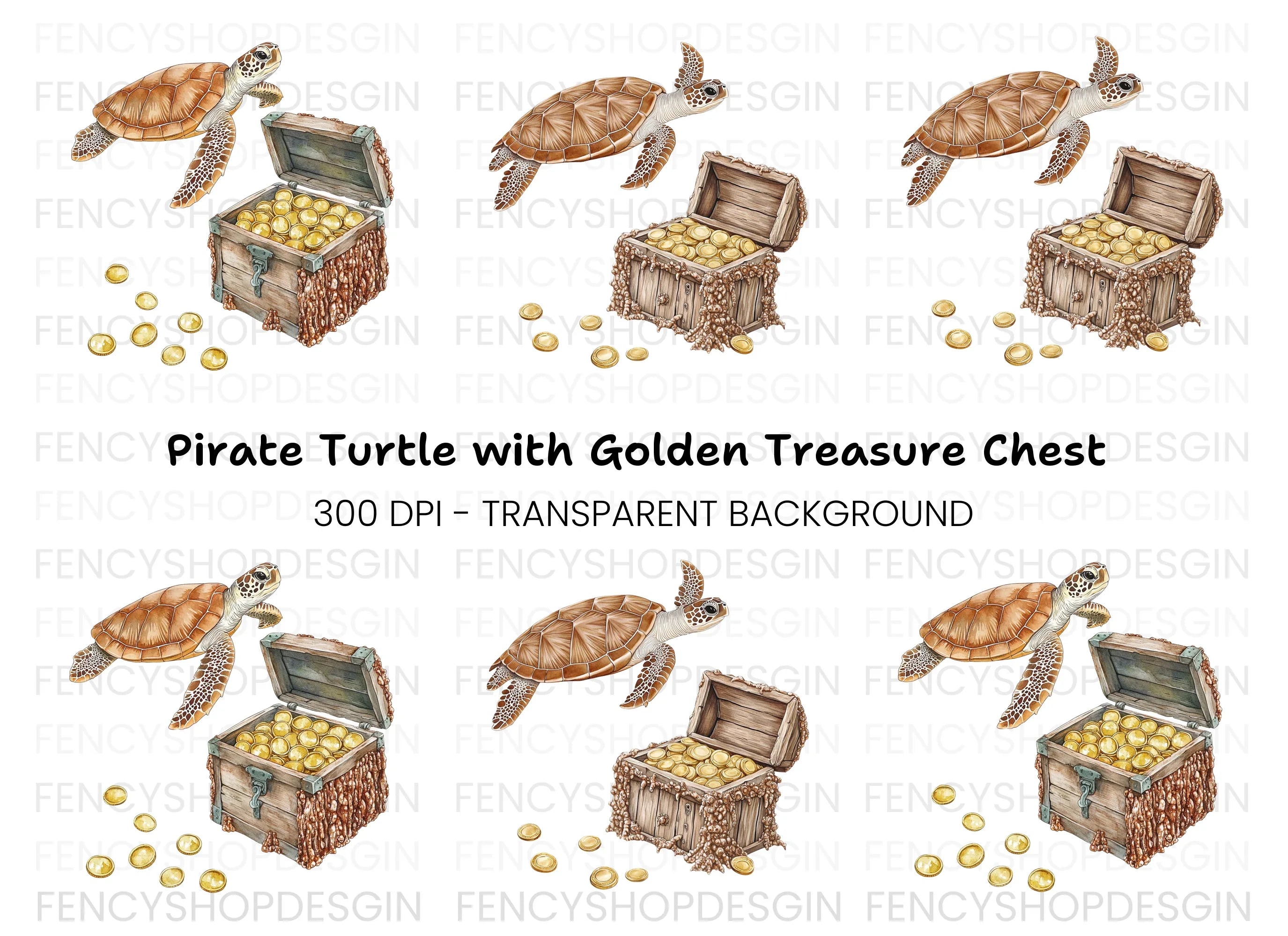 Treasure Chest and Turtle Clipart Bundle
