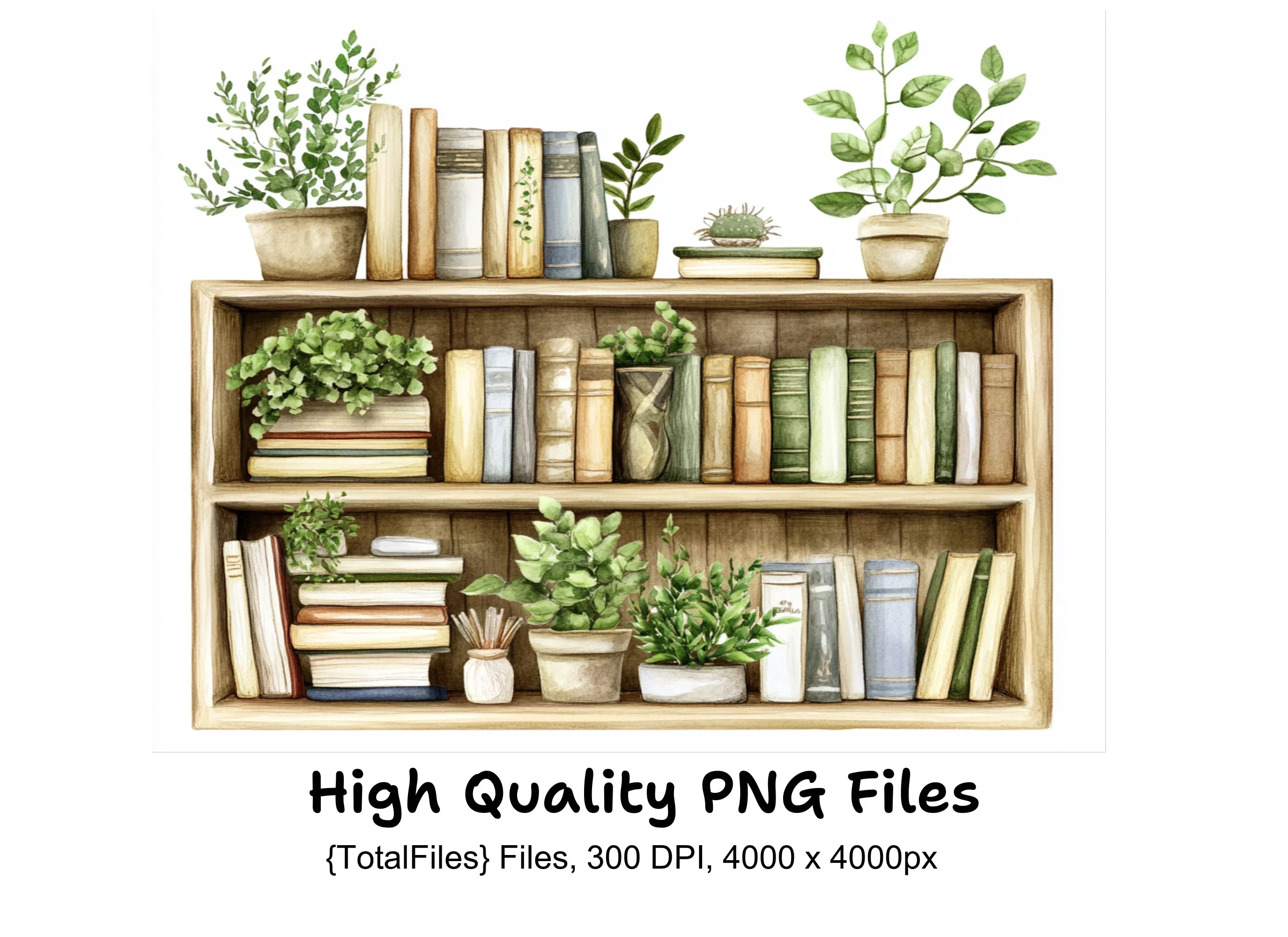 Botanical Bookshelves Clipart Bundle