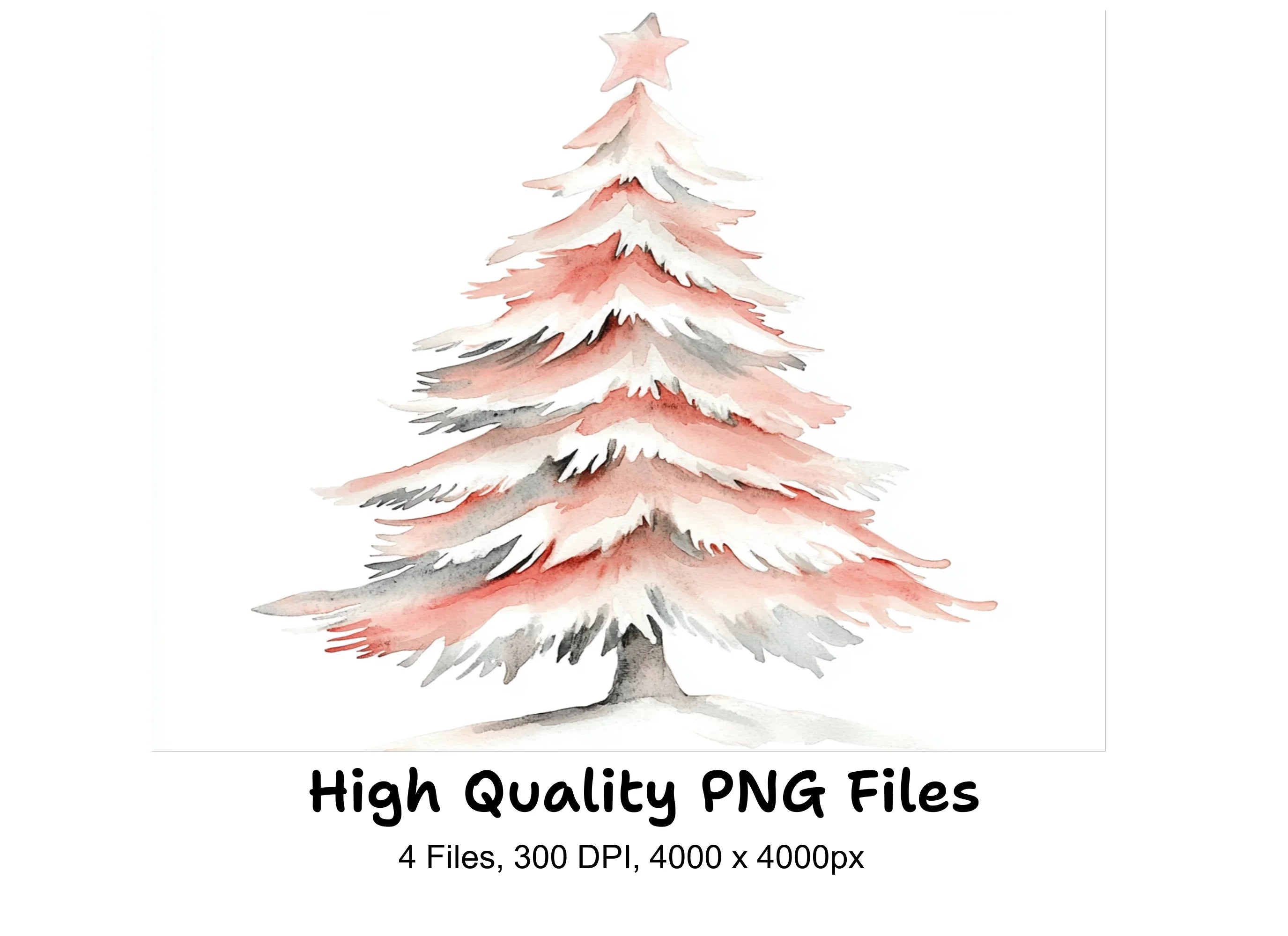 Pink Christmas Tree Clipart Bundle