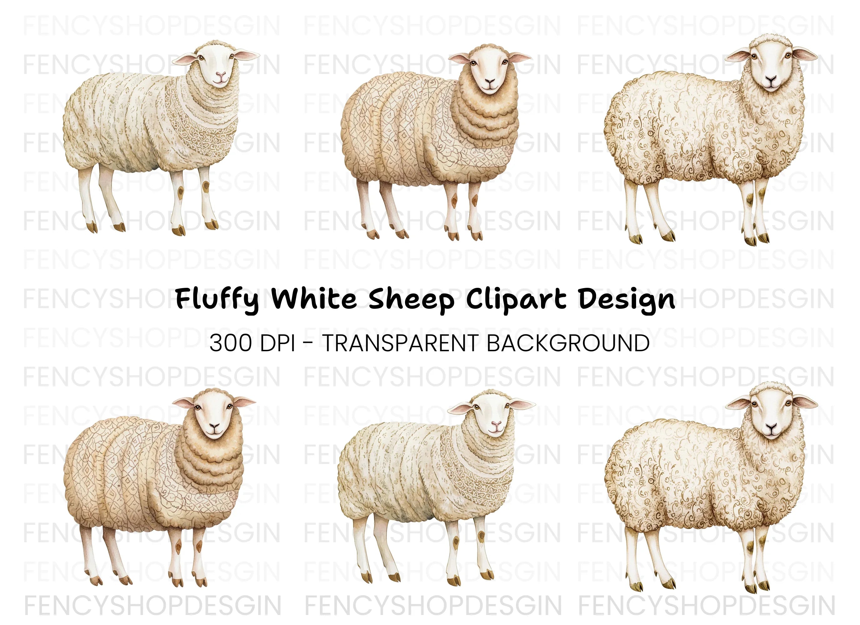 Natural Wool Sheep Clipart Bundle