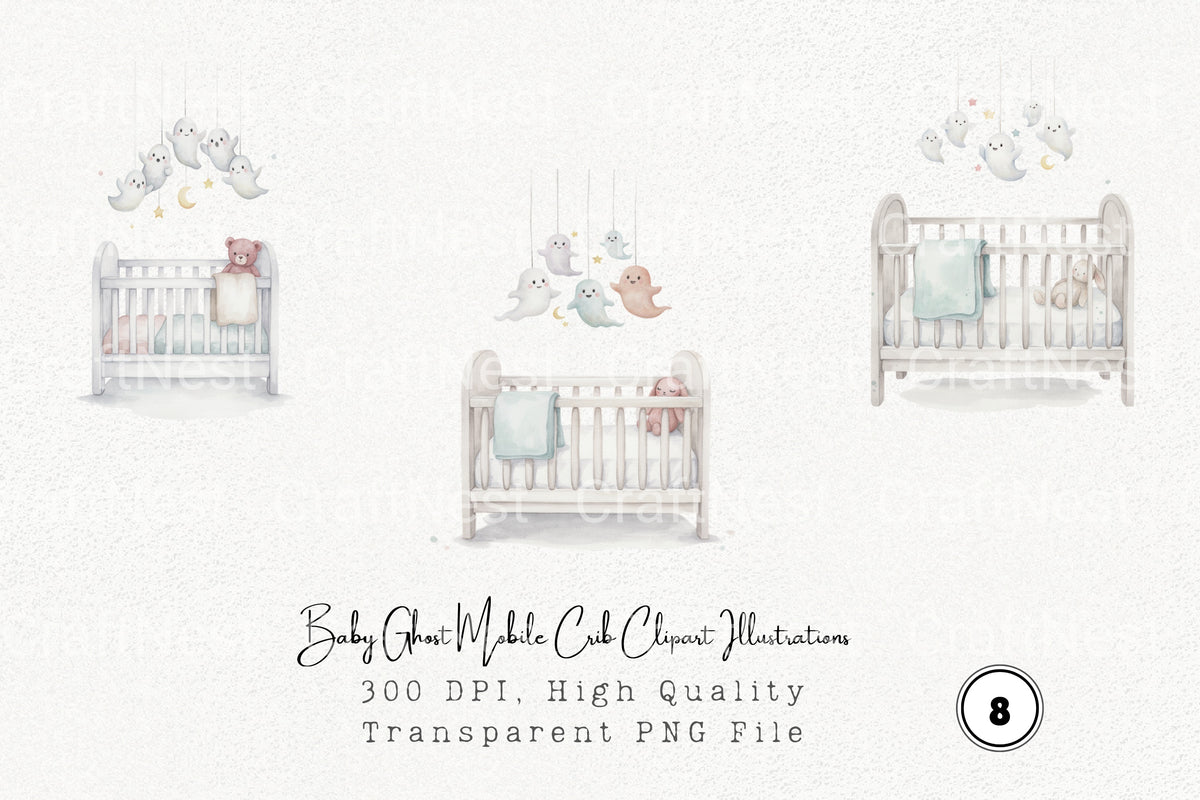 Baby Ghost Mobile Crib Illustrations Clipart Bundle