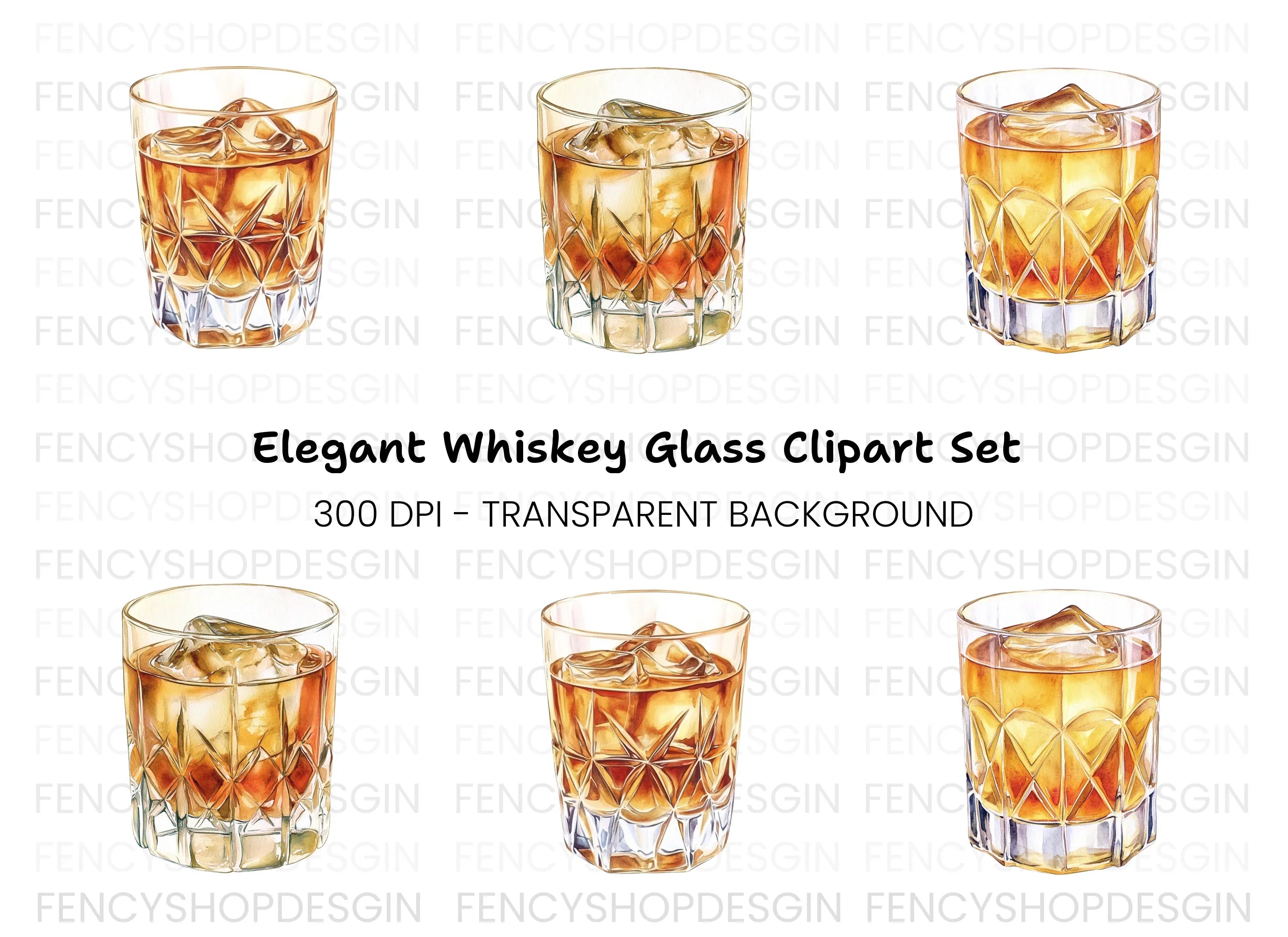 Whiskey Glass with Ice Clipart Bundle