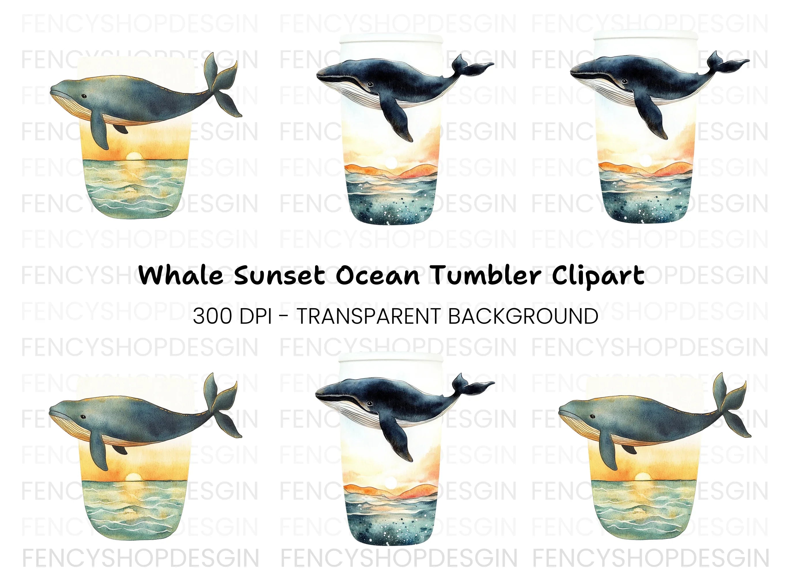 Whale Sunset Tumbler Clipart Bundle