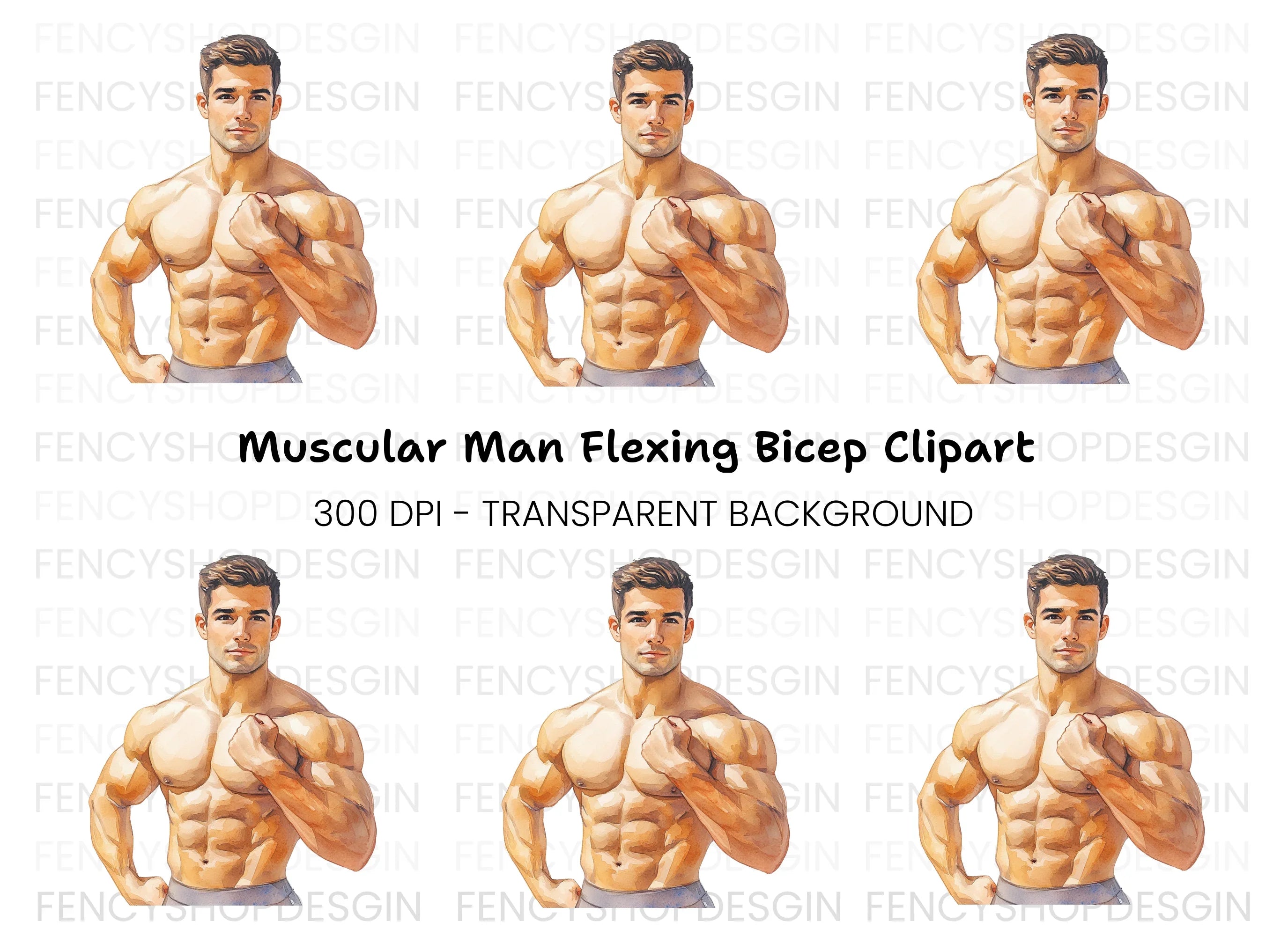 Bodybuilder Flexing Pose Clipart Bundle
