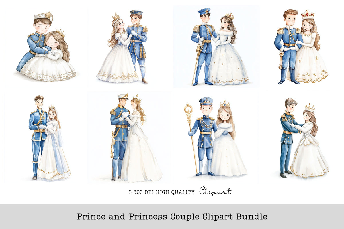 Prince And Princess Couple Clipart Bundle