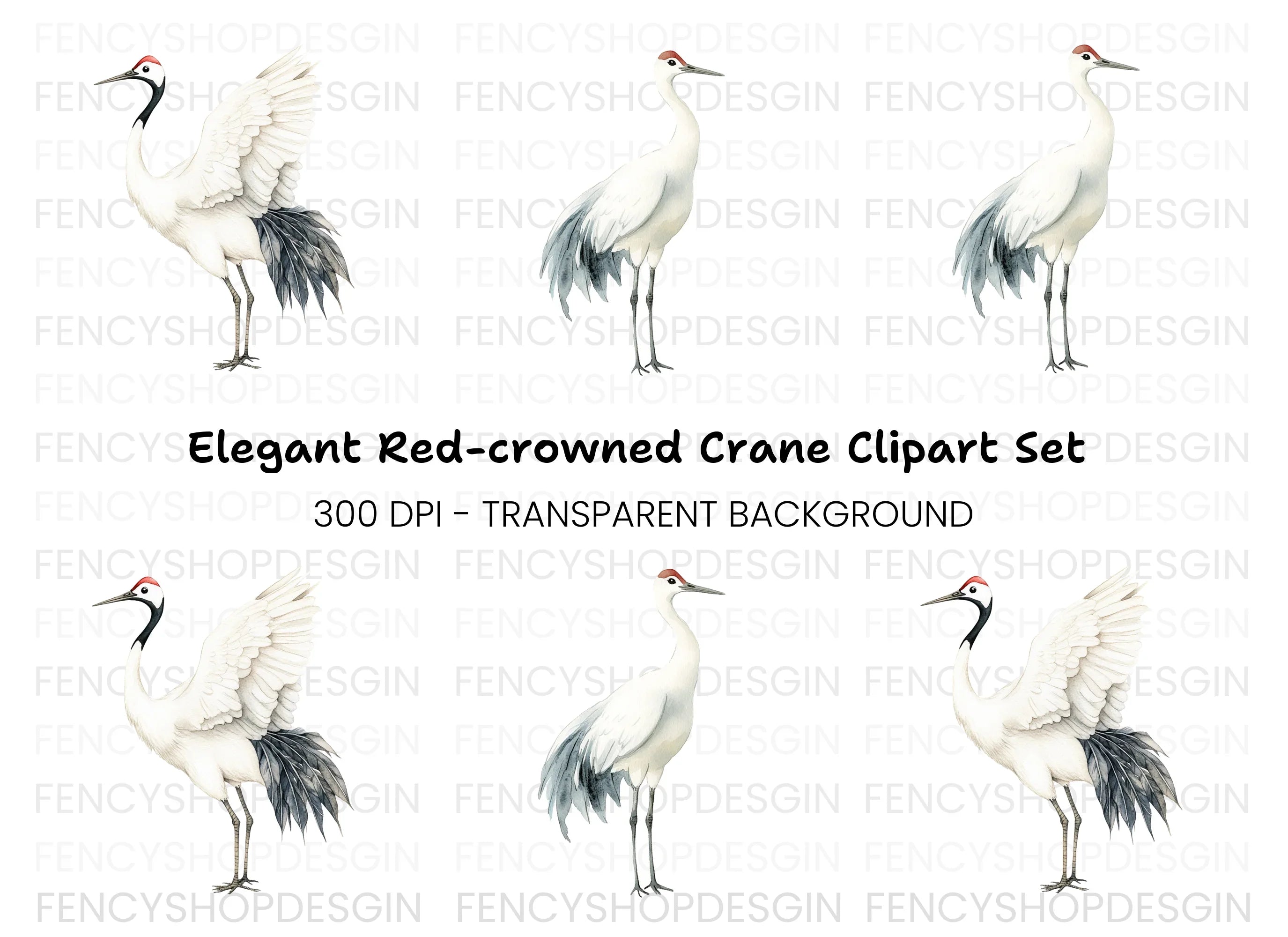 Elegant Japanese Crane Clipart Bundle