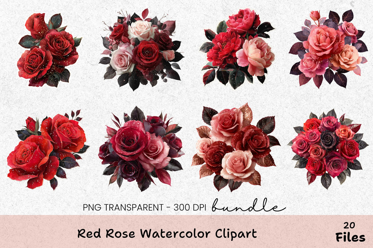 Red Roses Bundle Png Red Rose Clipart Bundle