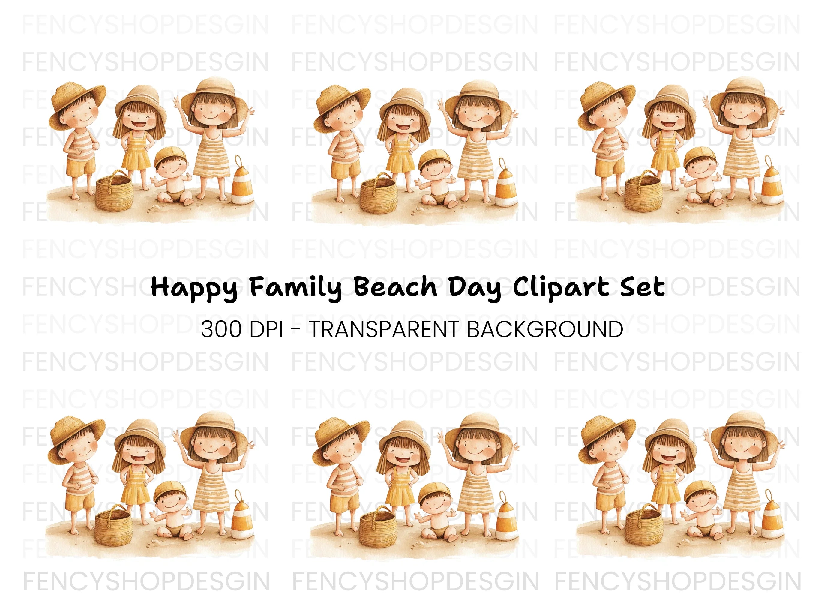 Happy Family Beach Day Clipart Bundle