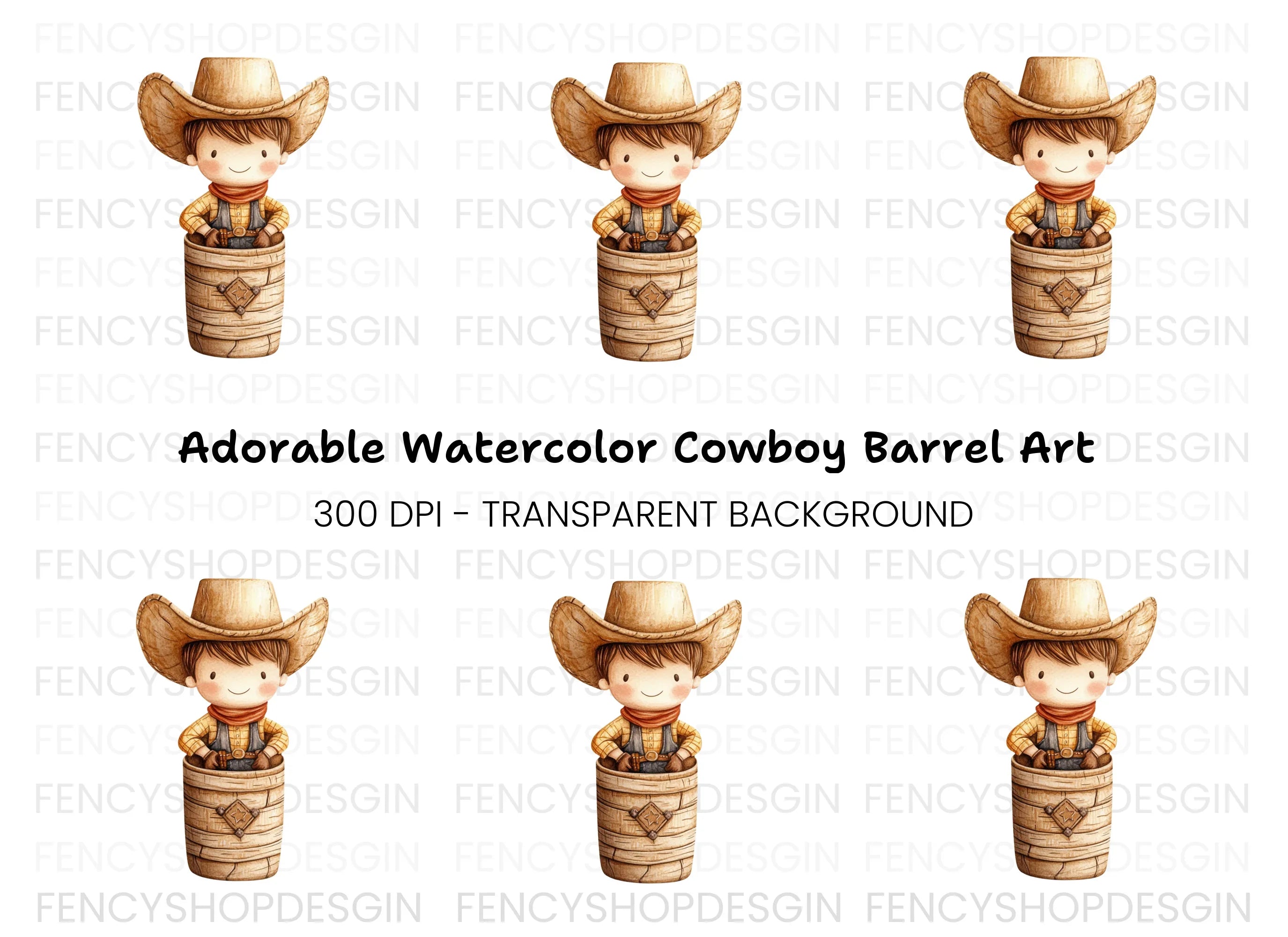 Adorable Cowboy in Barrel Clipart Bundle