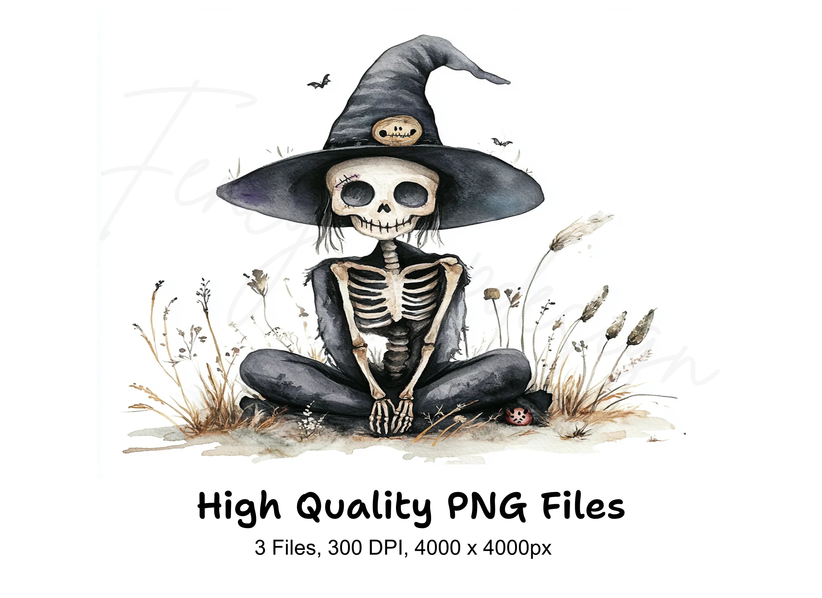 Sitting Skeleton Witch Halloween Clipart Bundle