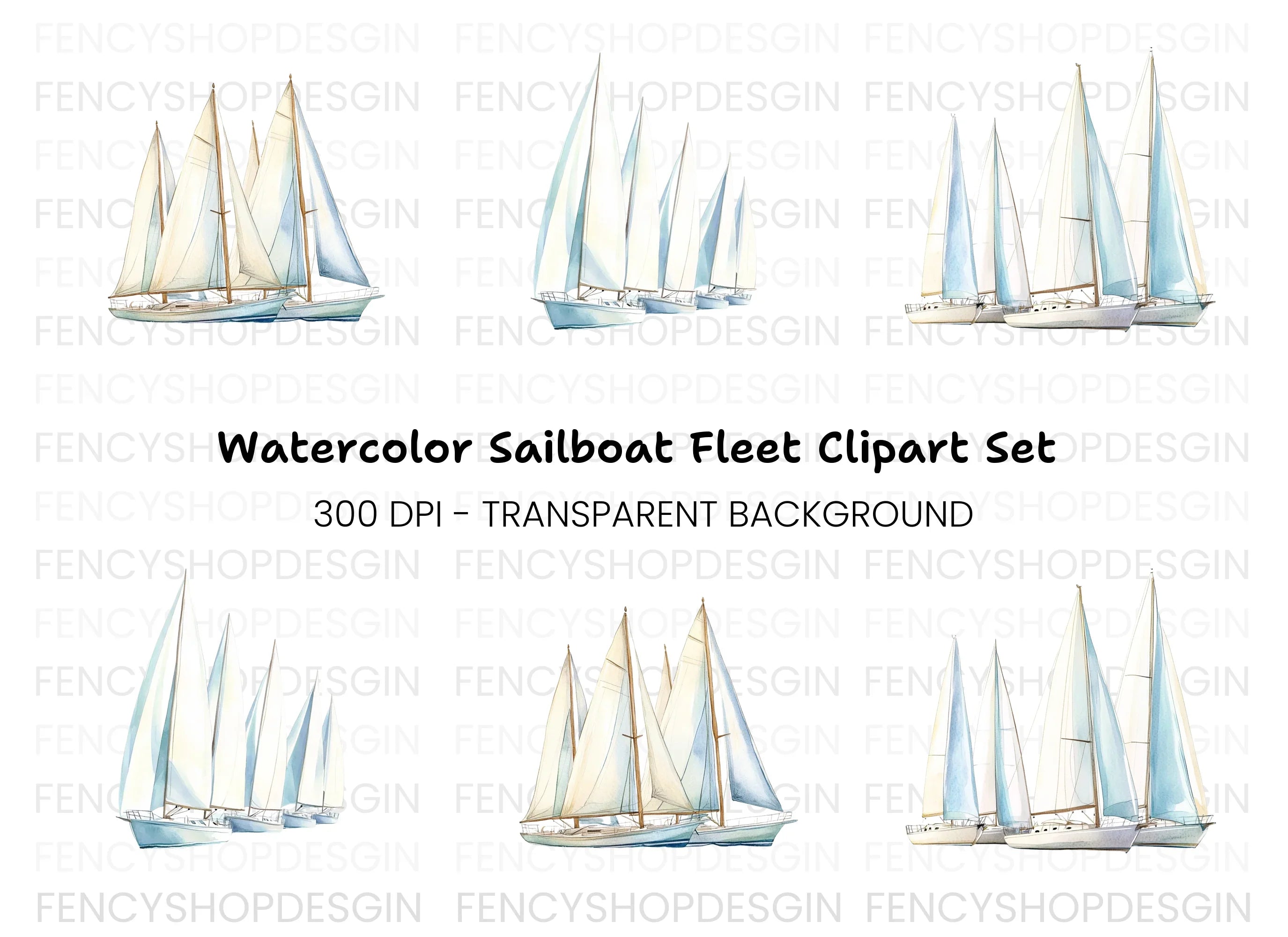 Sailboat Fleet Clipart Bundle