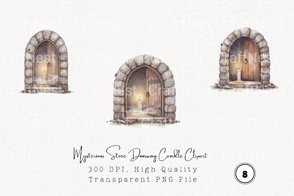 Mysterious Stone Doorway Candle Clipart Bundle
