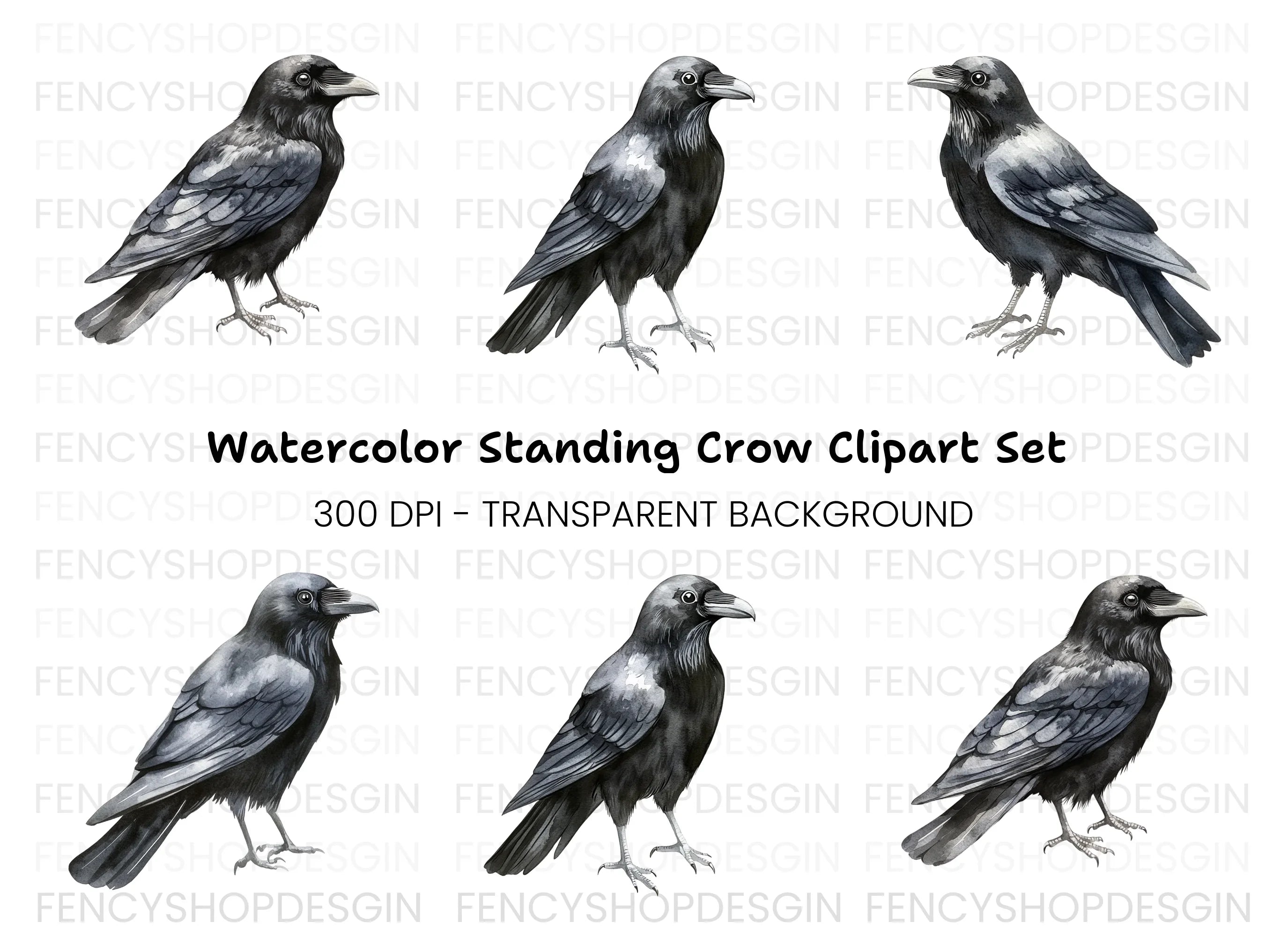 Dark Raven Bird Clipart Bundle