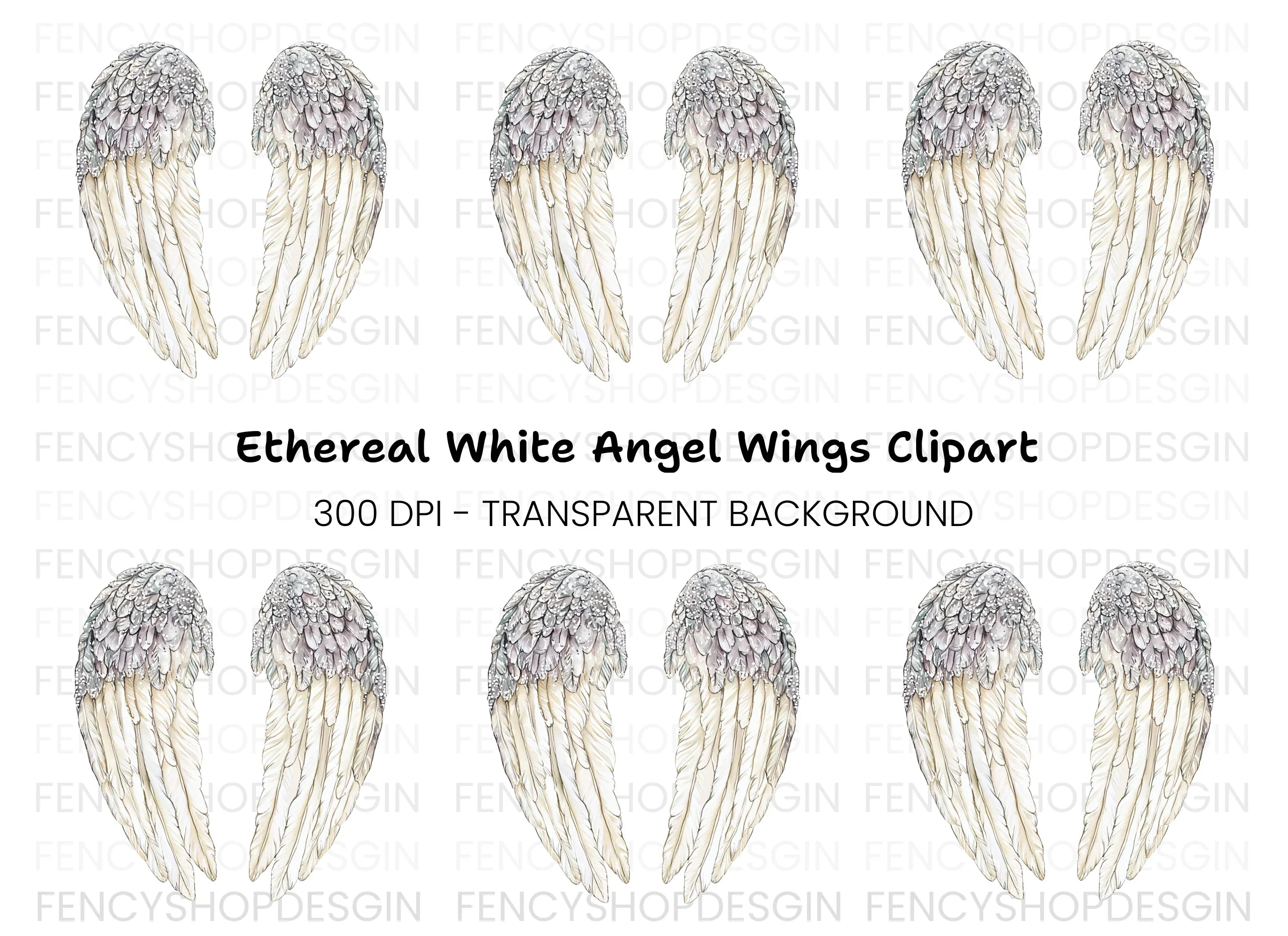Sparkling White Angel Wings Clipart Bundle
