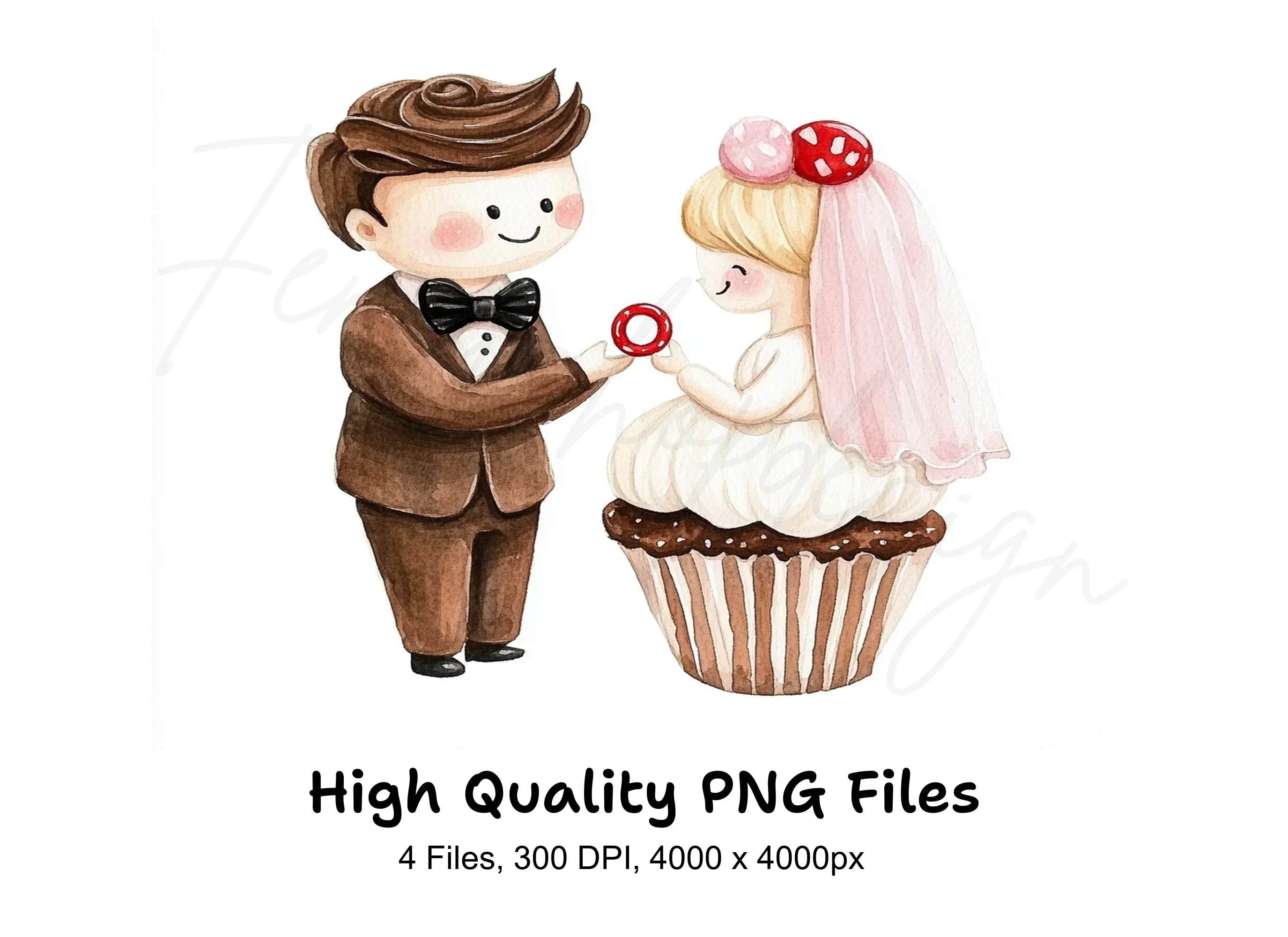 Cute Wedding Couple Cupcake Clipart Bundle