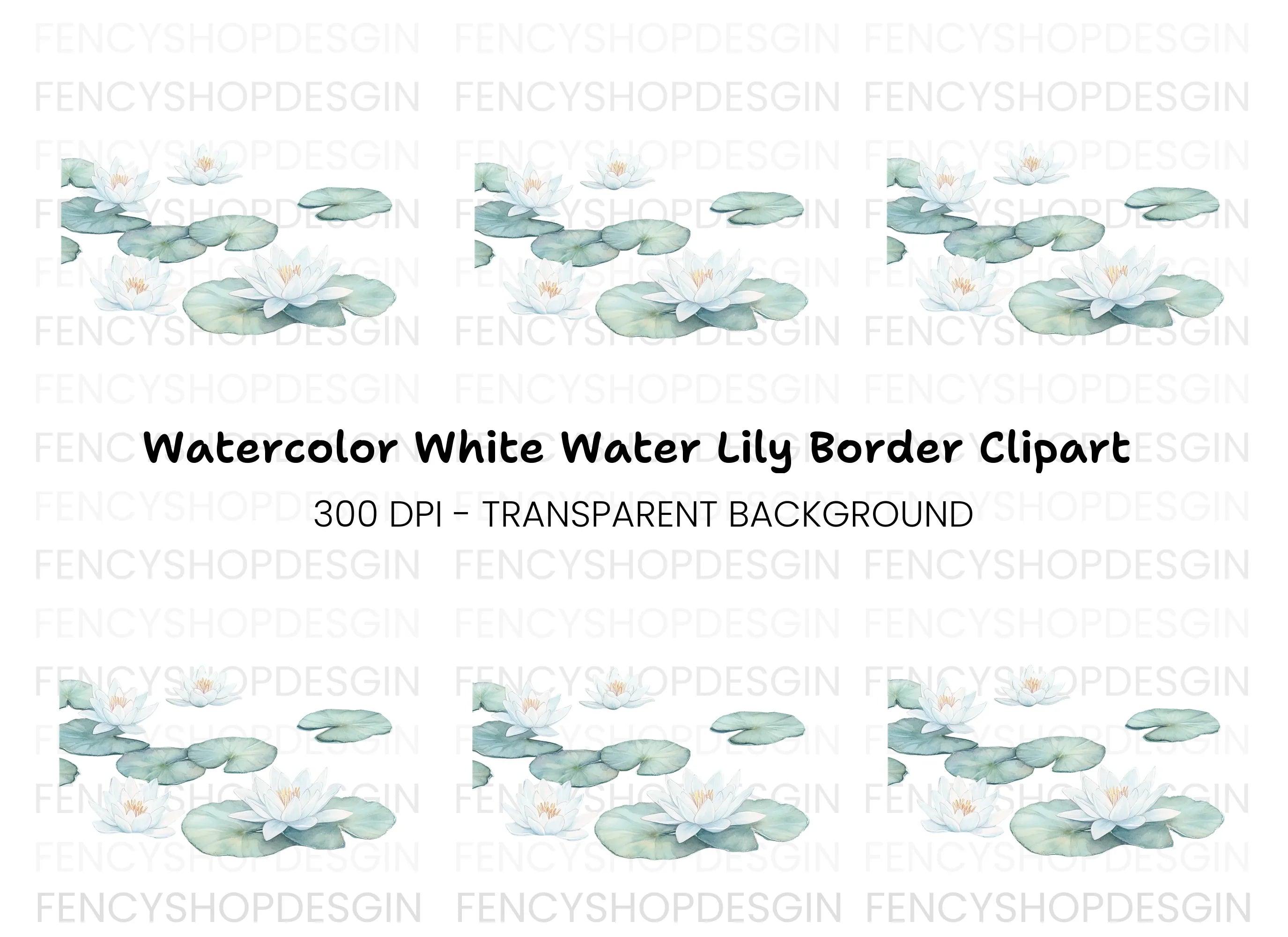 White Water Lilies and Pads Clipart Bundle