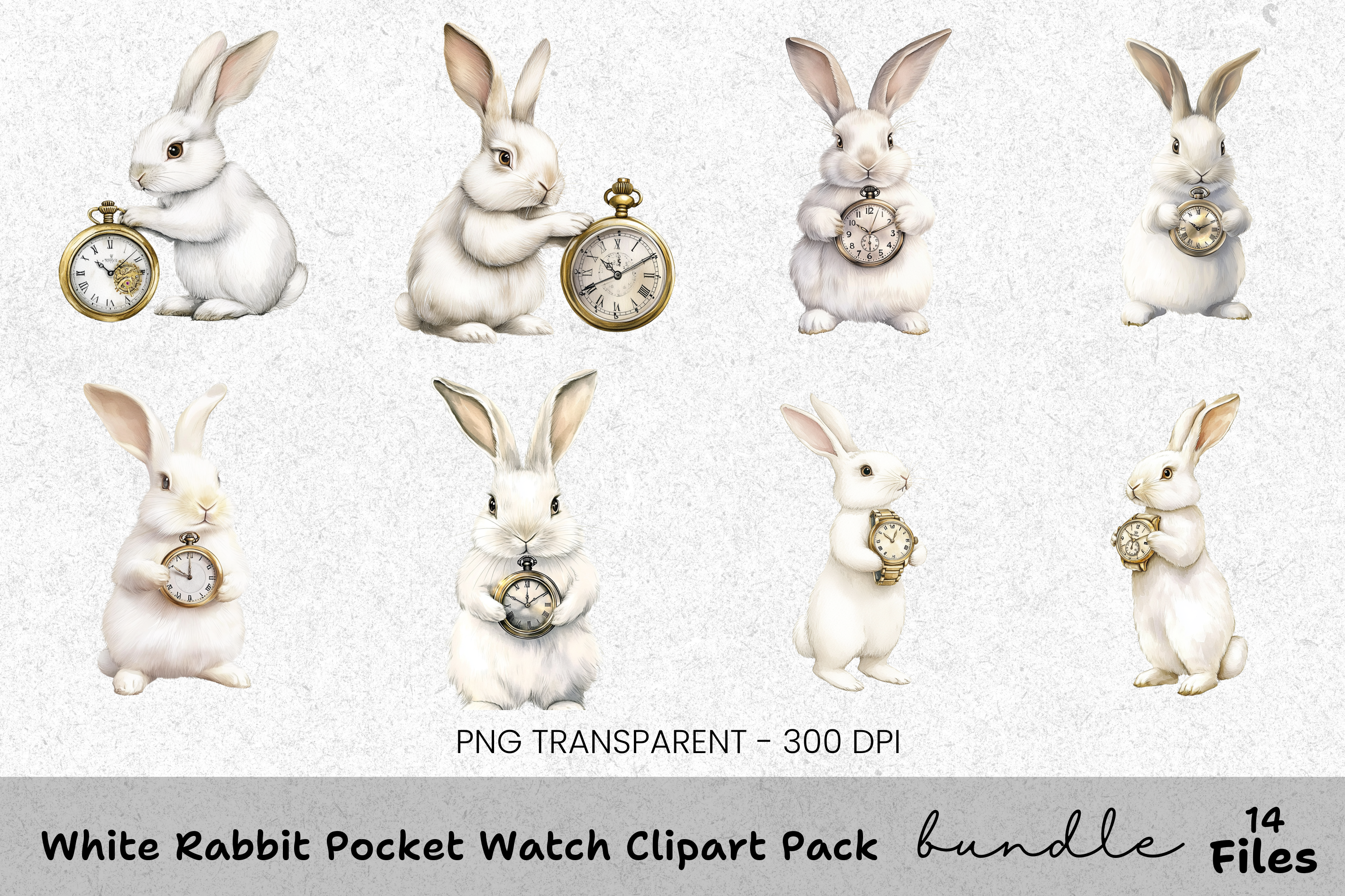 White Rabbit Pocket Watch Clipart Bundle