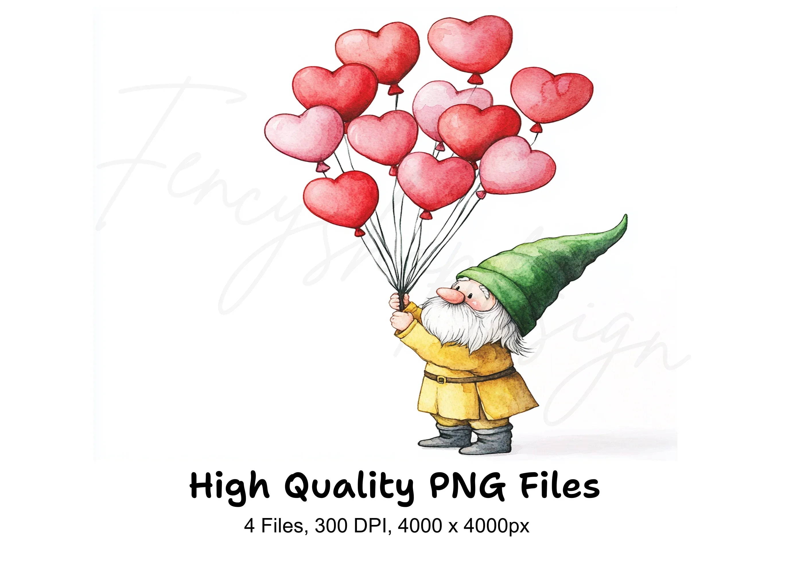 Cute Gnomes Holding Heart Balloons Clipart Bundle