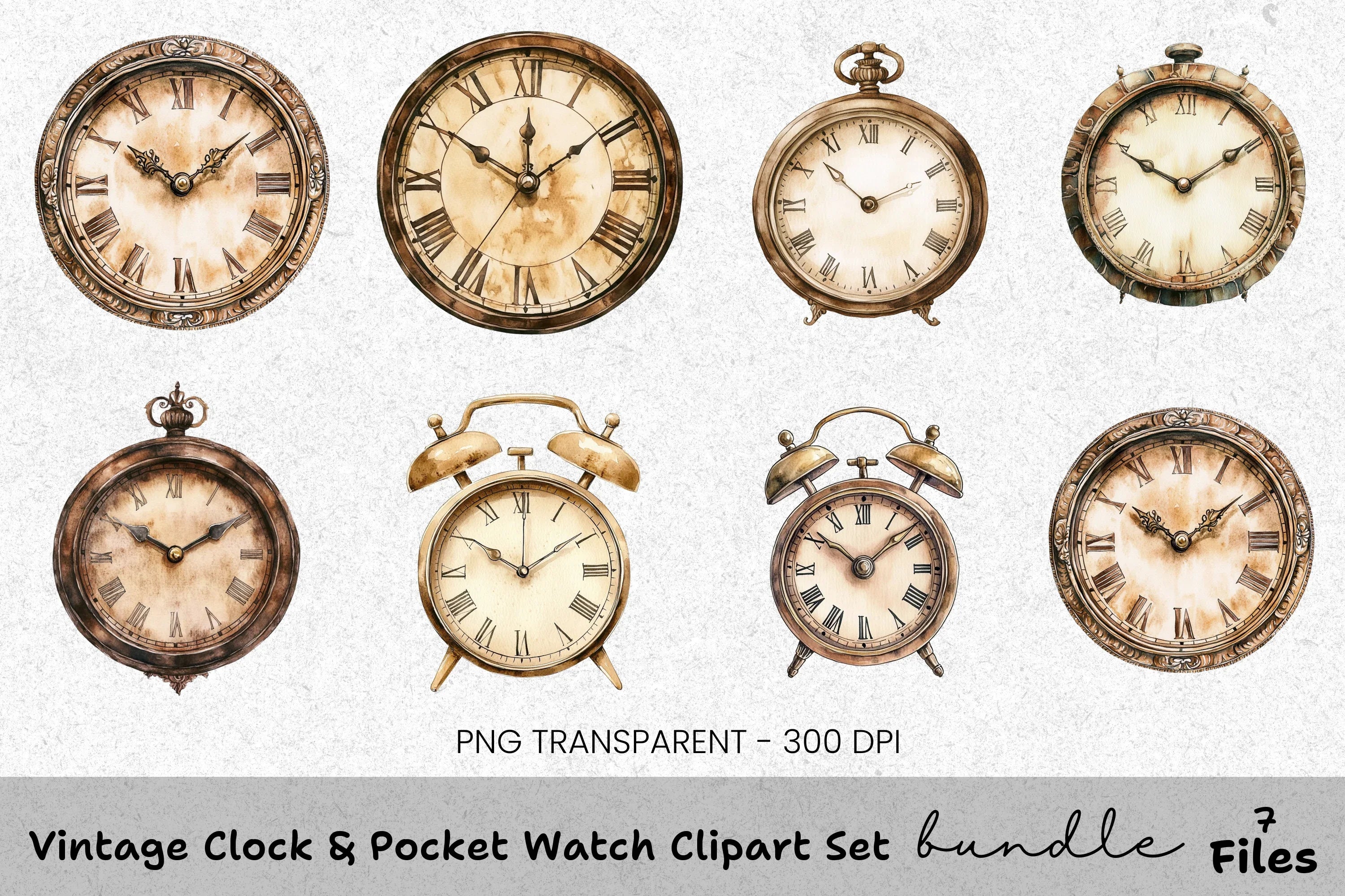 Vintage Pocket Watch Clipart Bundle