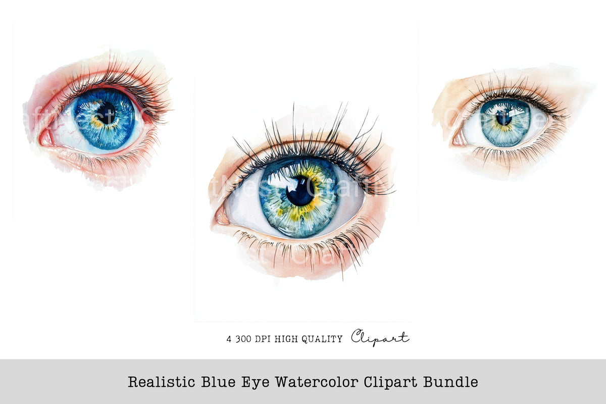 Realistic Blue Eye Watercolor Clipart Planner