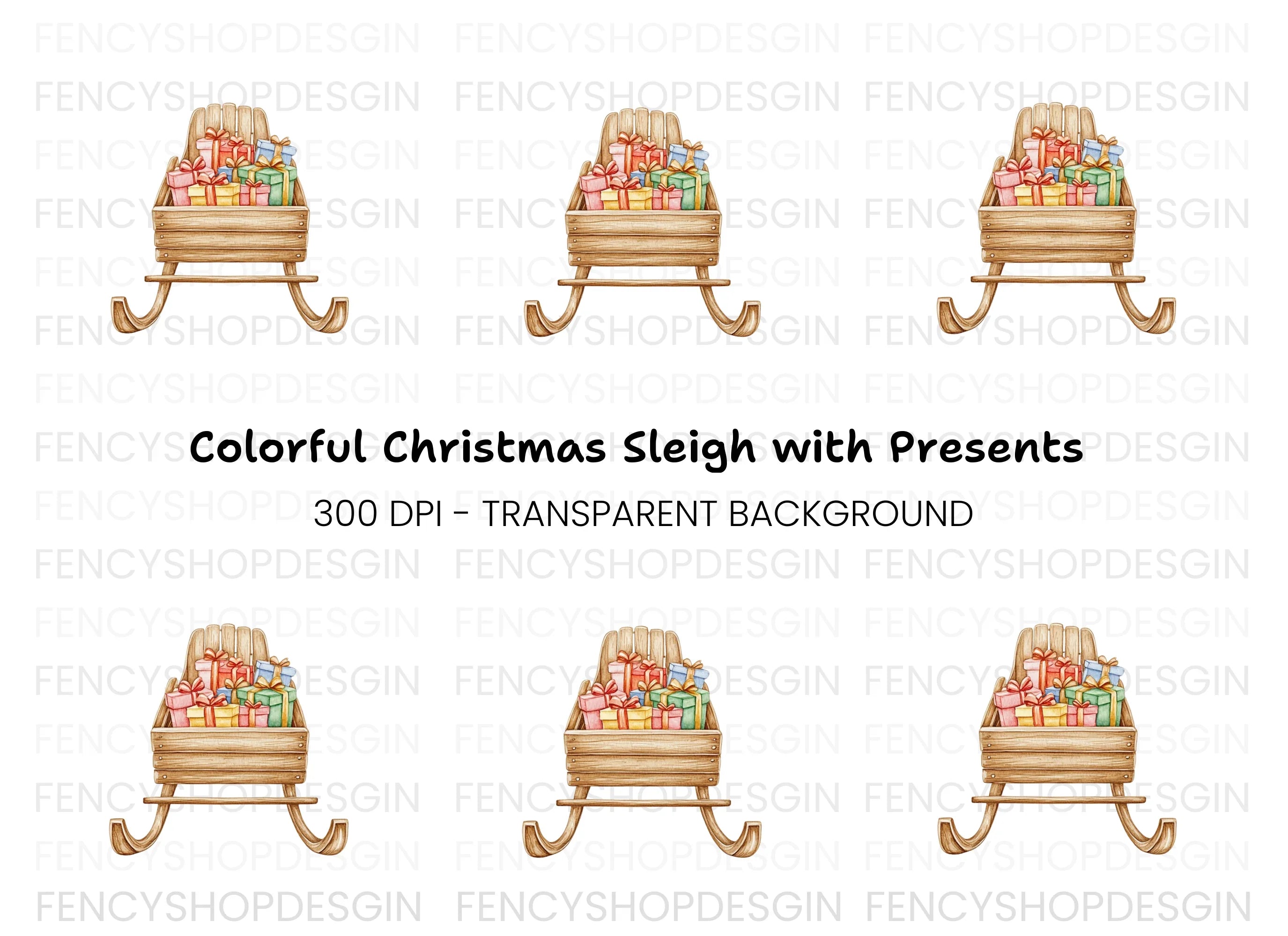 Christmas Sleigh with Gifts Clipart Bundle