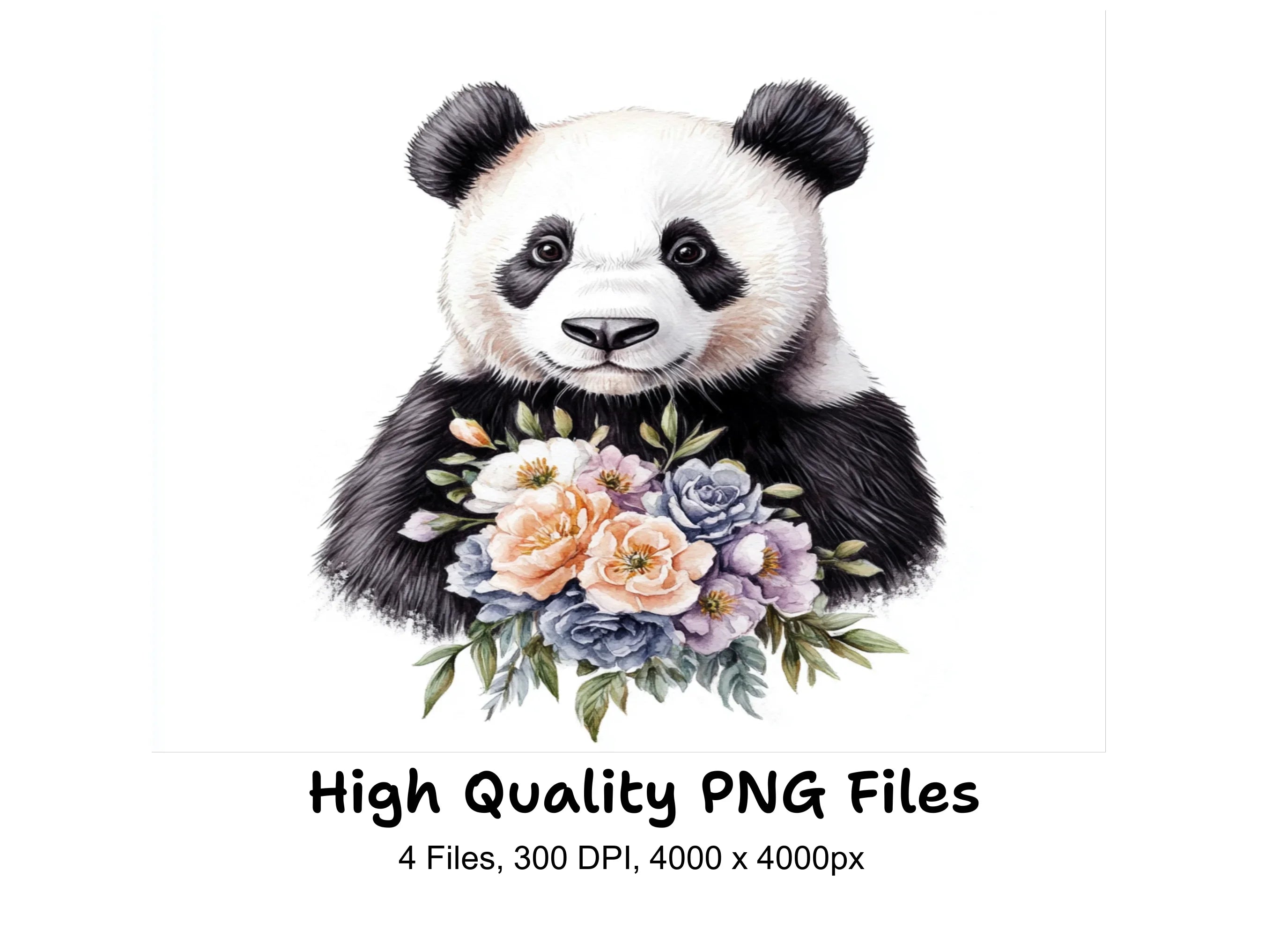 Charming Pandas with Floral Bouquets Clipart Bundle
