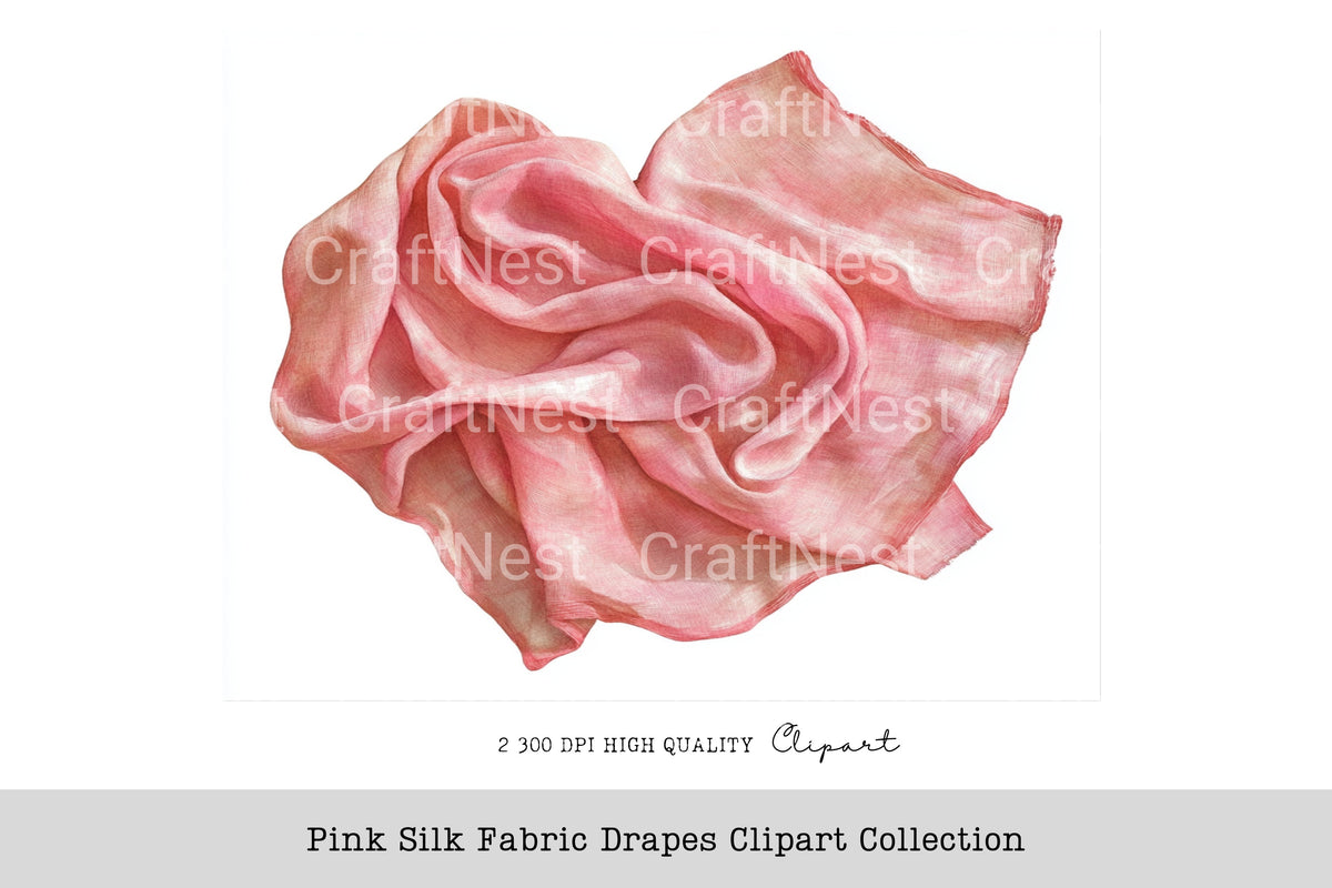 Pink Silk Fabric Drapes Clipart Bundle