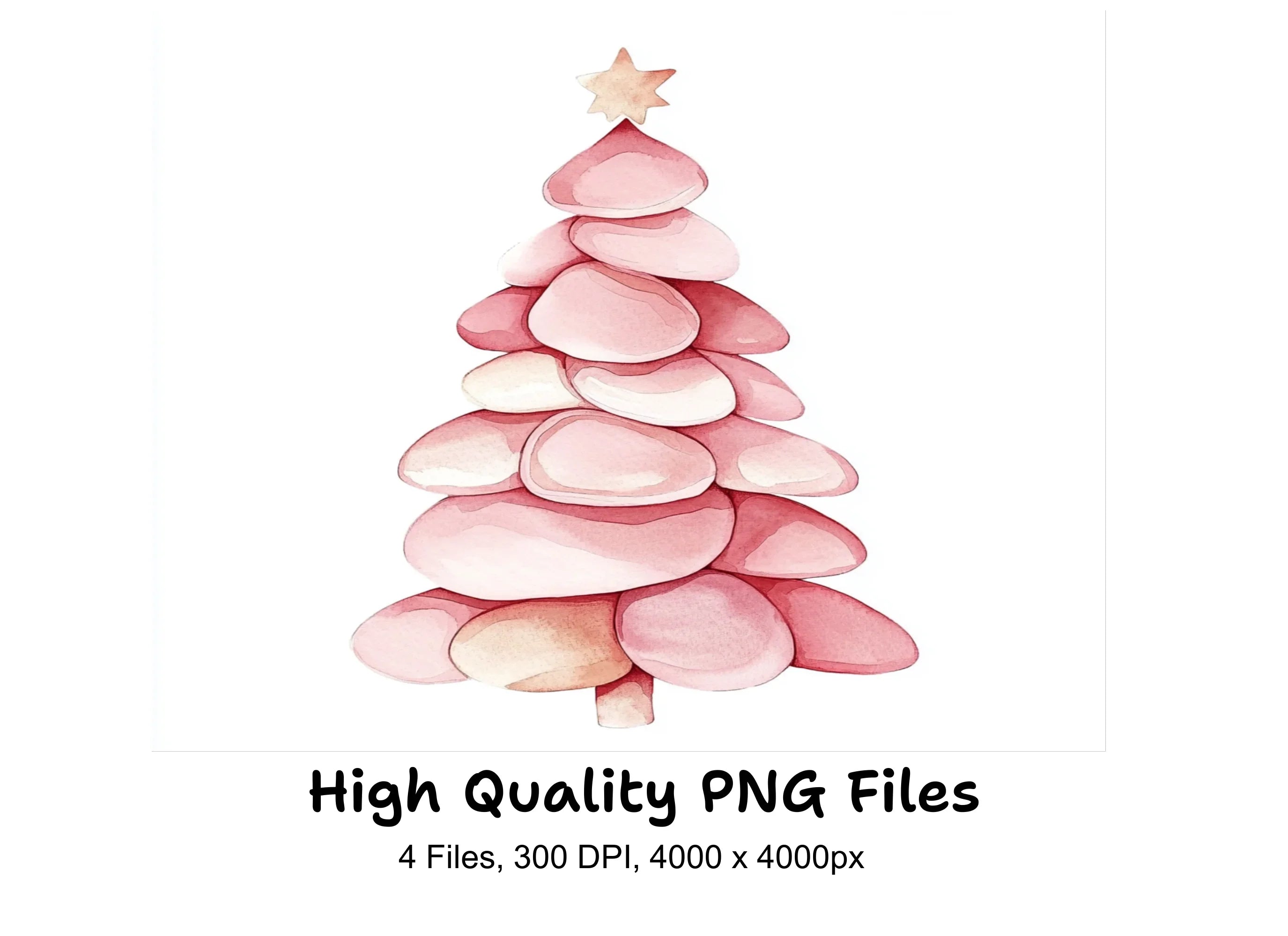 Pink Christmas Tree Clipart Bundle