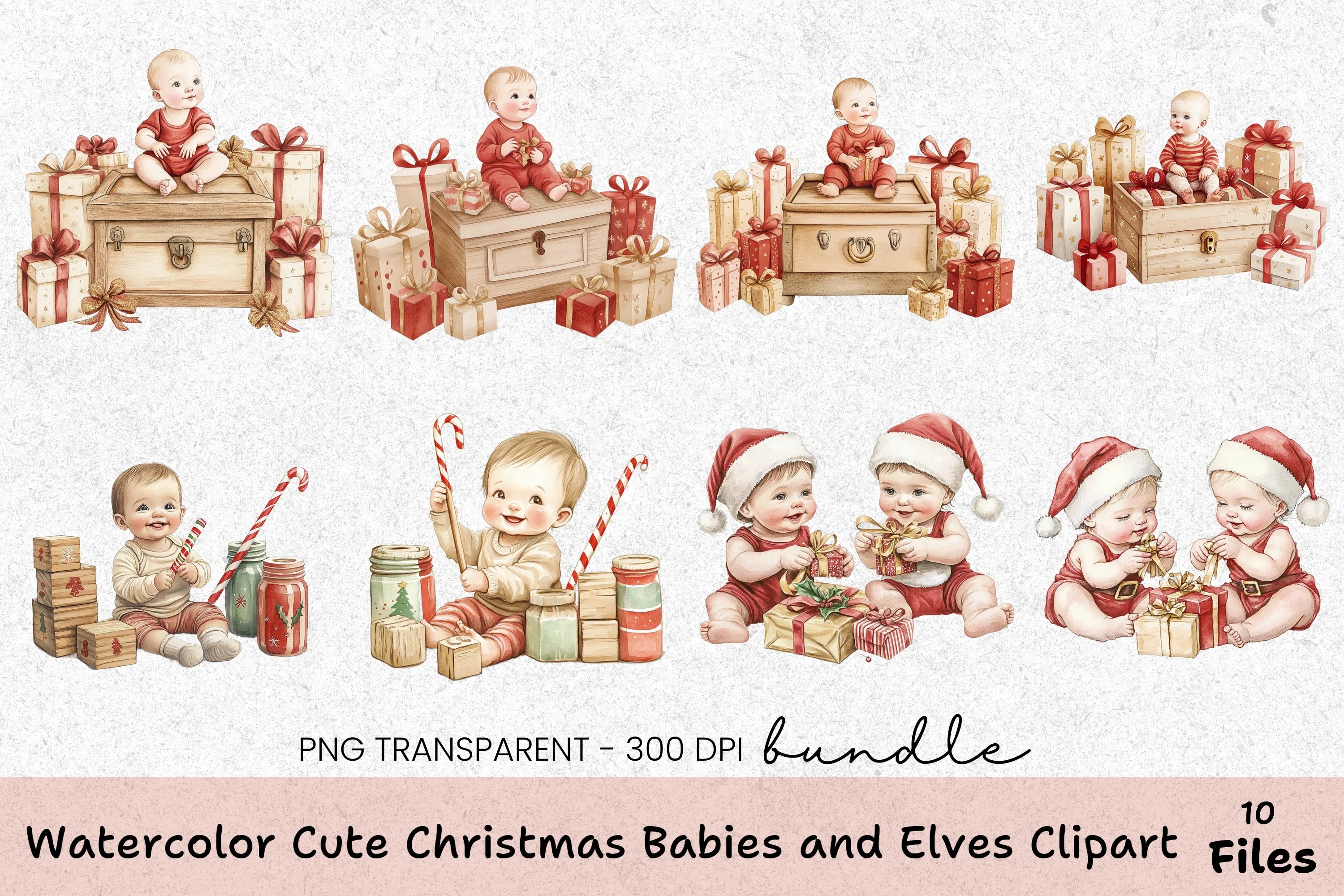 Cute Christmas Babies and Elves Clipart Bundle - CraftNest - Digital Crafting and Art